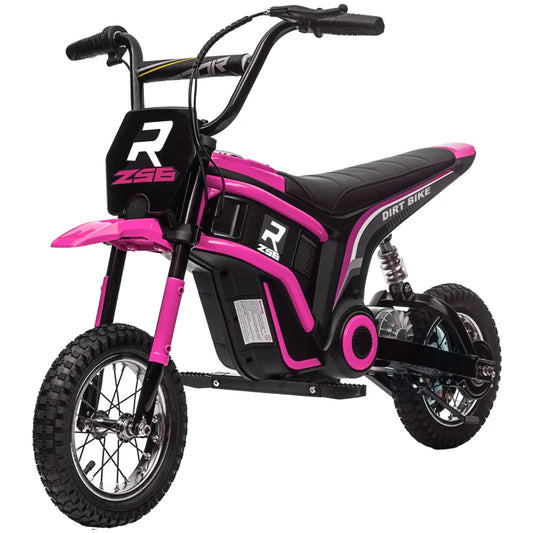HOMCOM 24V Electric Motorbike, Dirt Bike with Twist Grip Throttle, Music, Horn, 12" Pneumatic Tyres, 16km/h Max Speed - Pink