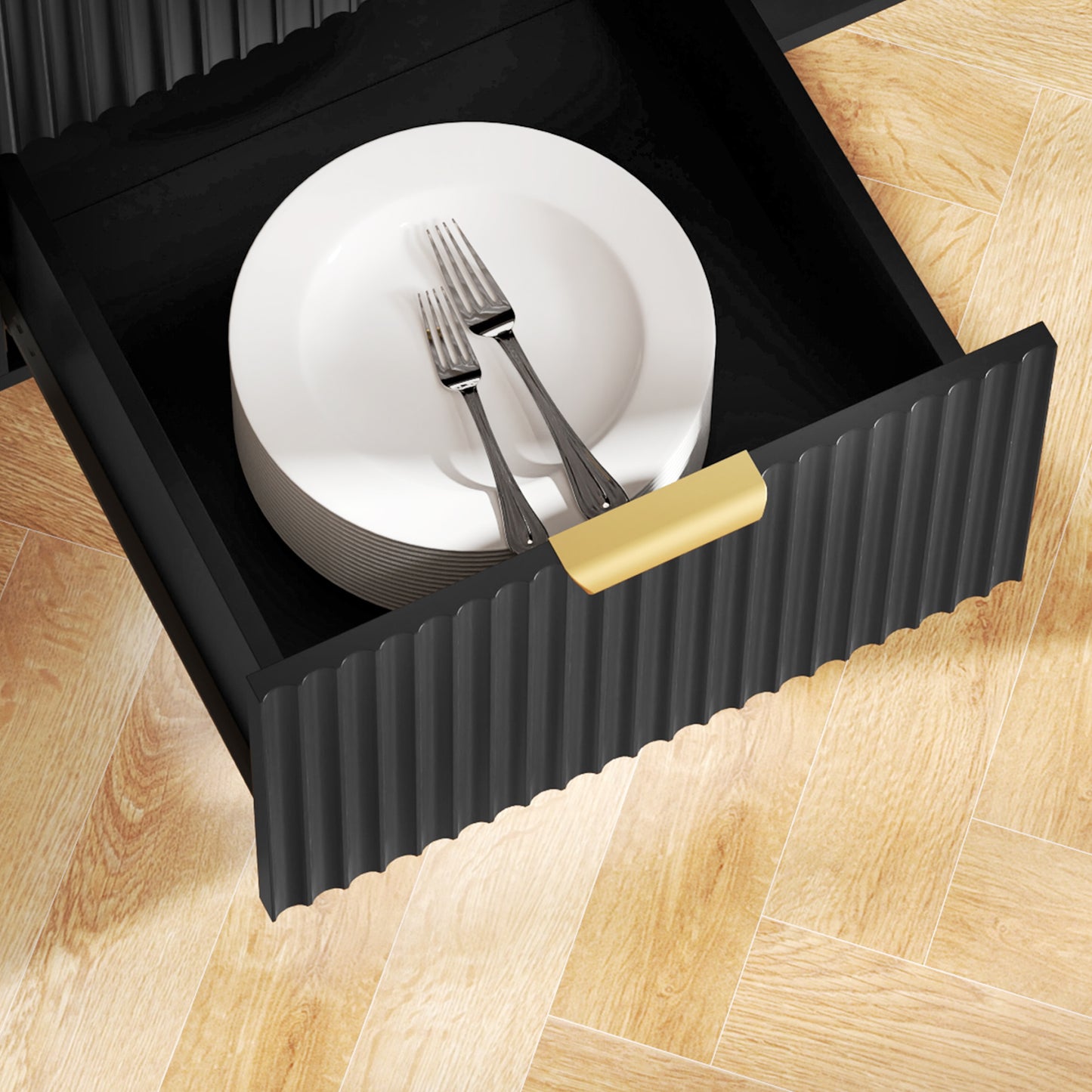 HOMCOM 2-Door Sideboard with 3 Drawers and Adjustable Shelves - Black