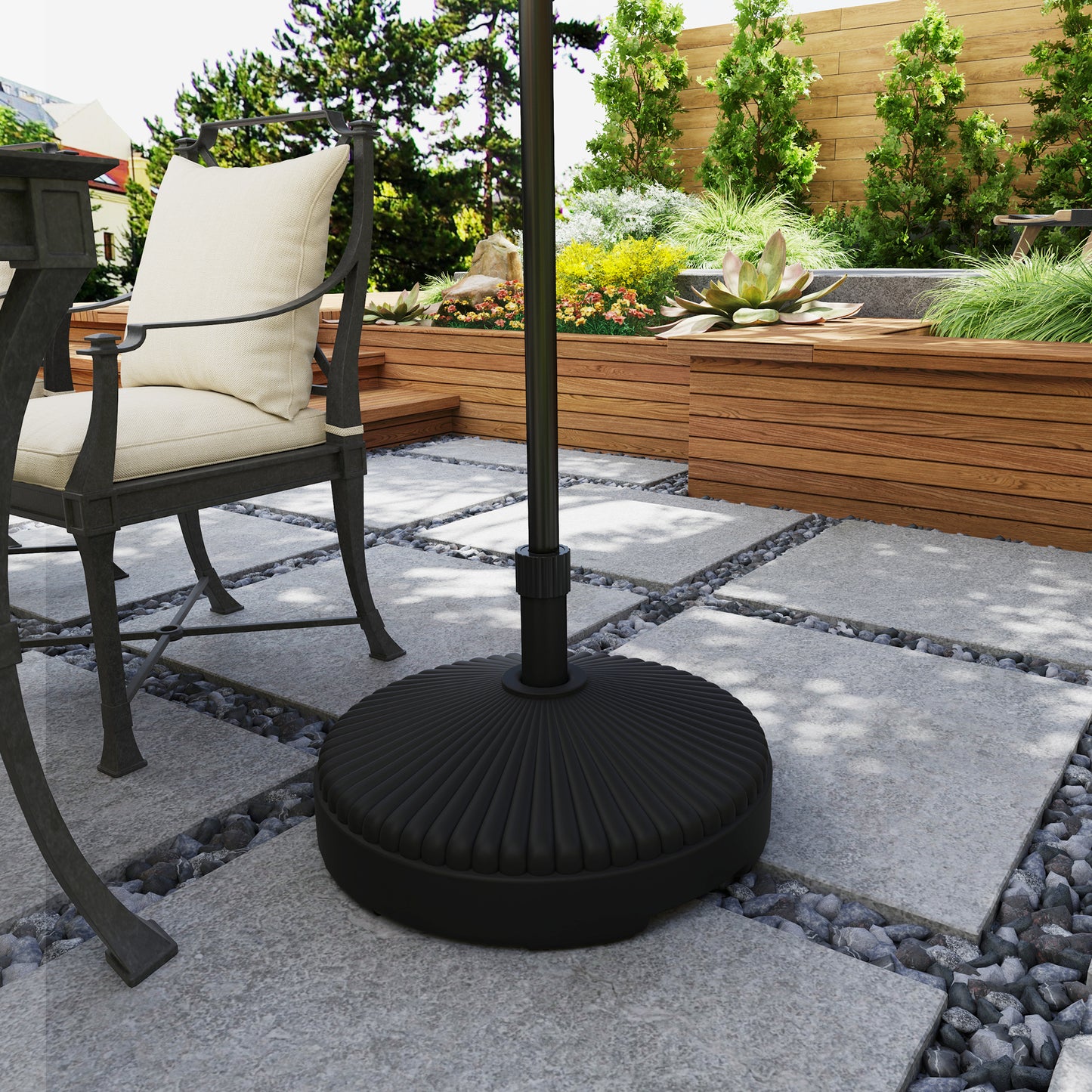 Outsunny Garden Parasol Base Holder, 28kg Sand Filled, 23kg Water Filled, Sun Umbrella Base, Ø55 x 30H cm Black