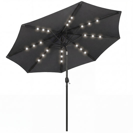 Outsunny 2.6 m Garden Parasol Umbrella with LED Solar Light, Parasol Cover, Outdoor Market Patio Umbrella, Black