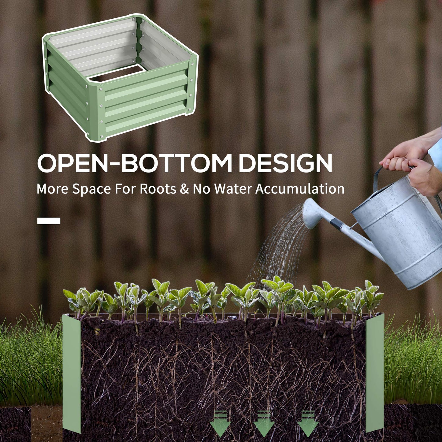 Outsunny Set of Two 60 x 60cm Steel Planter Boxes - Light Green