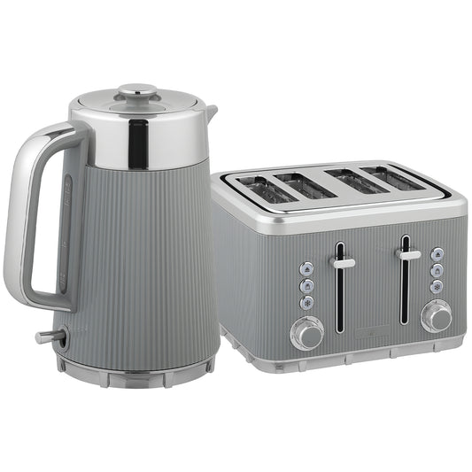HOMCOM Electric Kettle and Toaster Set, 3000W 1.7L Rapid Boil Kettle with Limescale Filter, 4 Slice Toaster, 7 Browning Controls, Tan