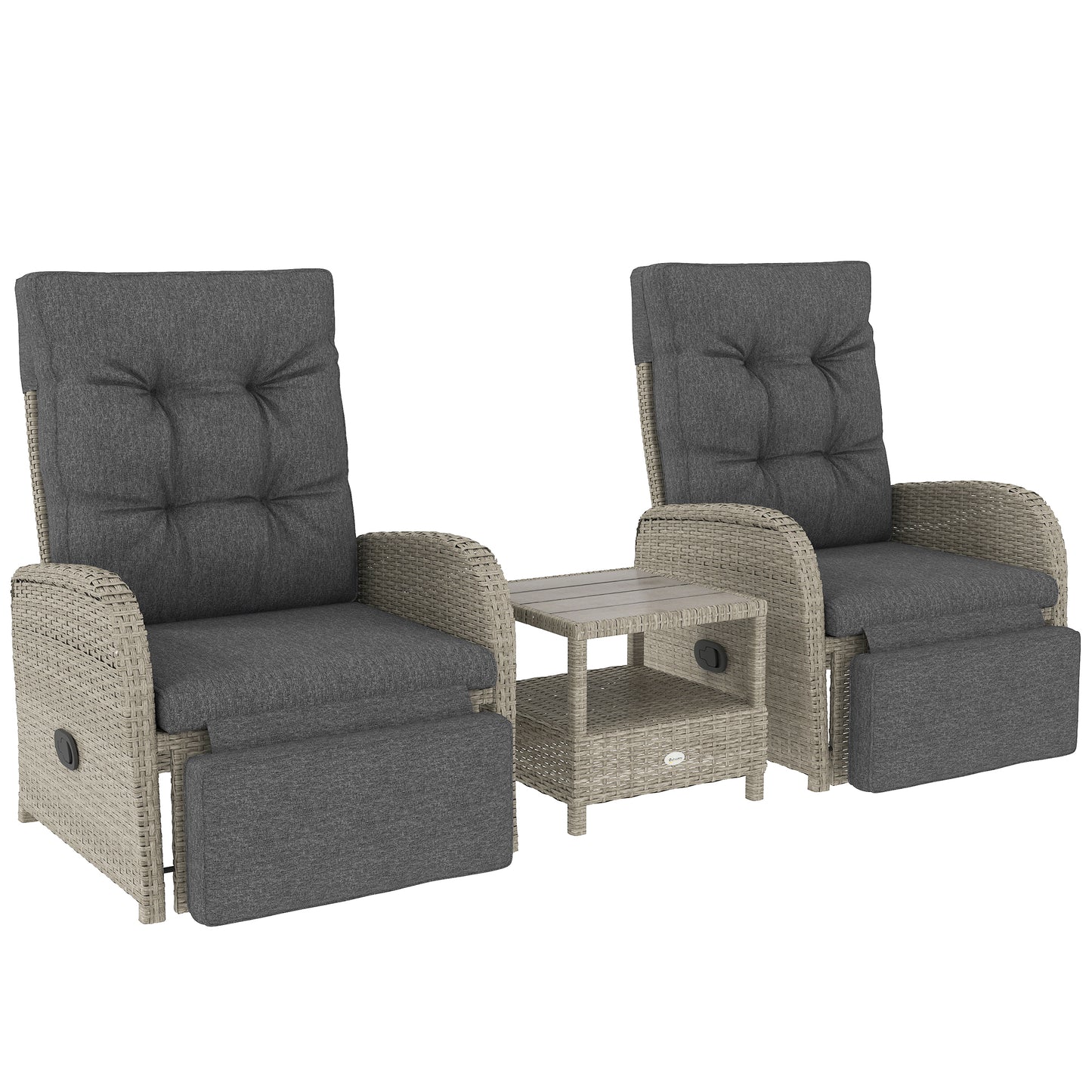 Outsunny 2 Seater Patio Rattan Wicker Chaise Lounge Sofa Set w/ Cushion for Patio Garden Porch, Grey