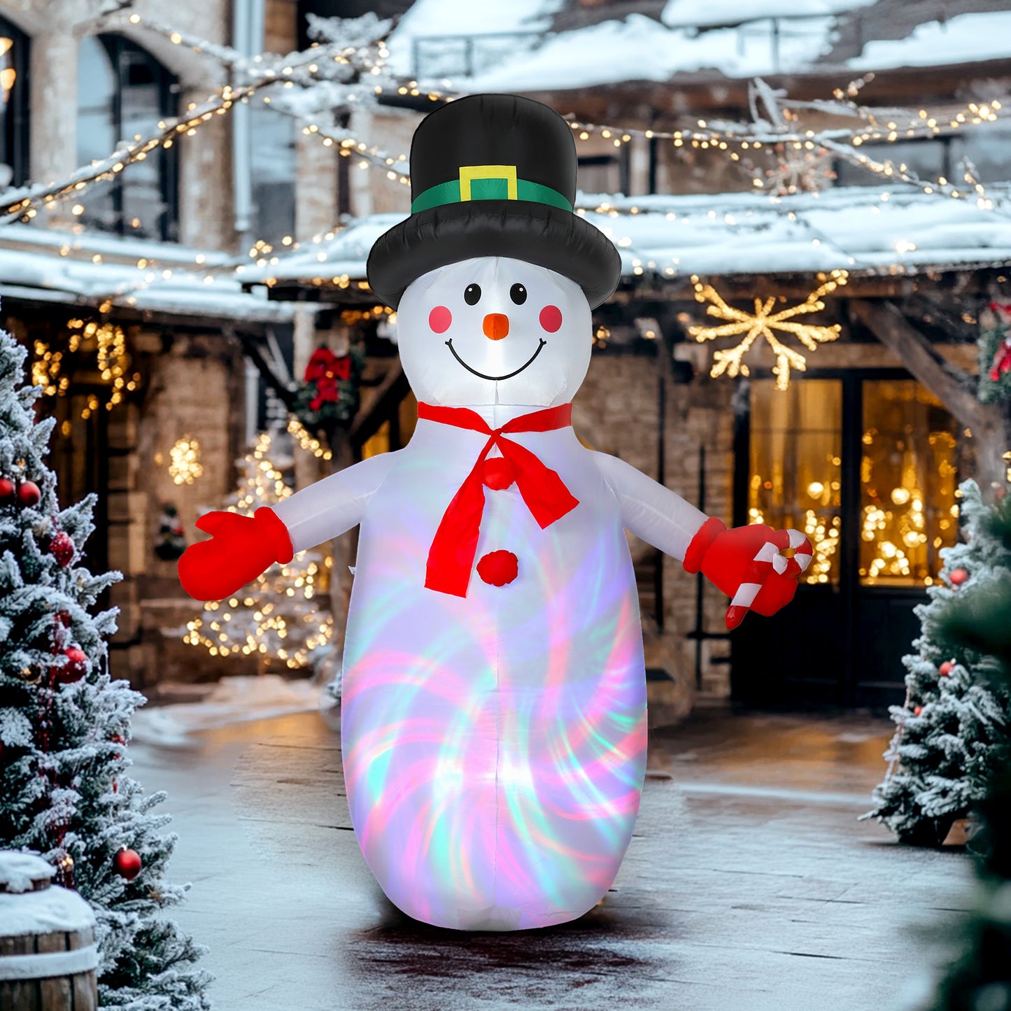 Outsunny 8FT Christmas Inflatable Snowman with Disco & LED Lights, Self-Inflating for Indoor/Outdoor Home Decor, Garden - White
