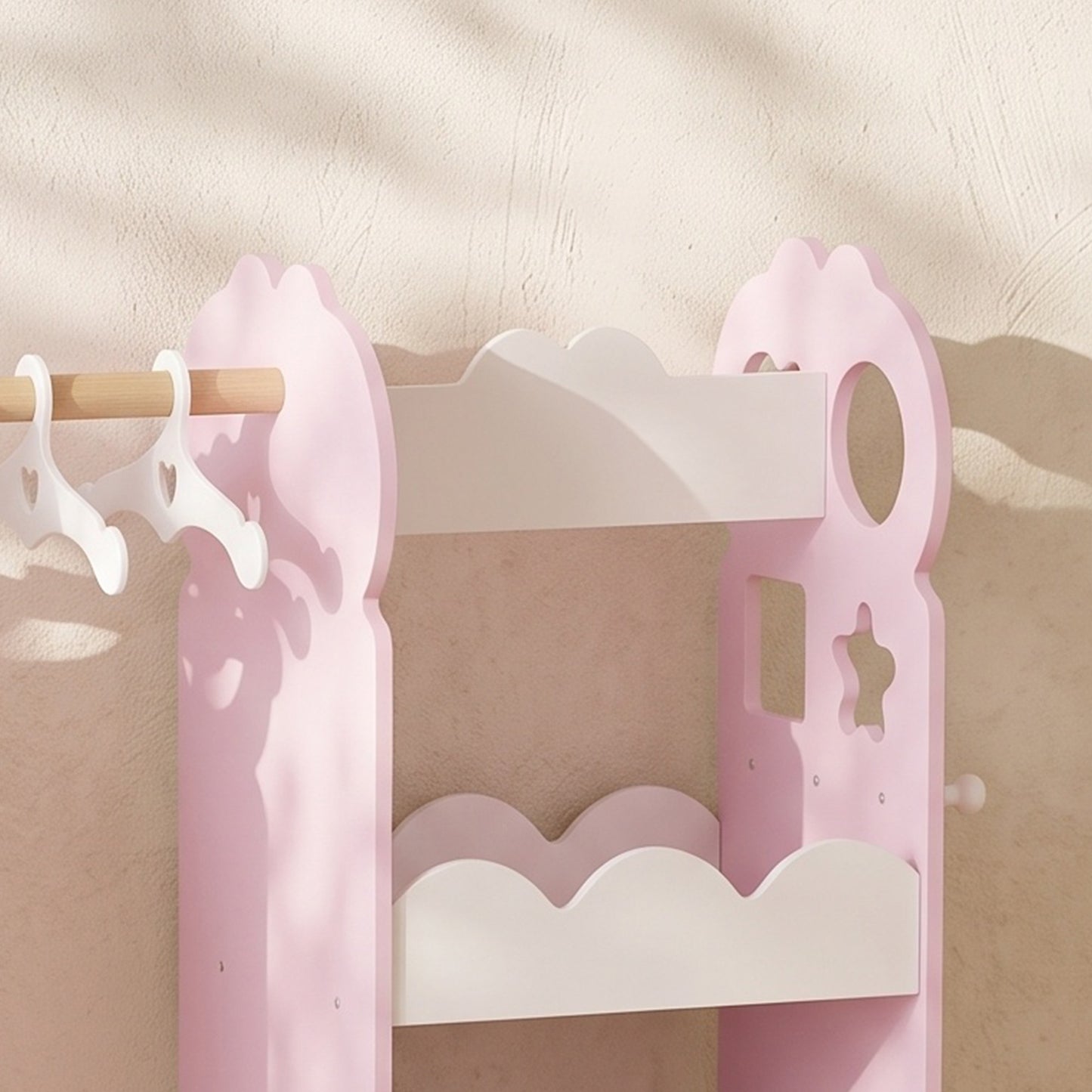 AIYAPLAY Kids Wardrobe, Children Dress Up Storage with Mirror, Clothes Rail, Shelves, Hangers for Girls Boys Bedroom Nursery Pink