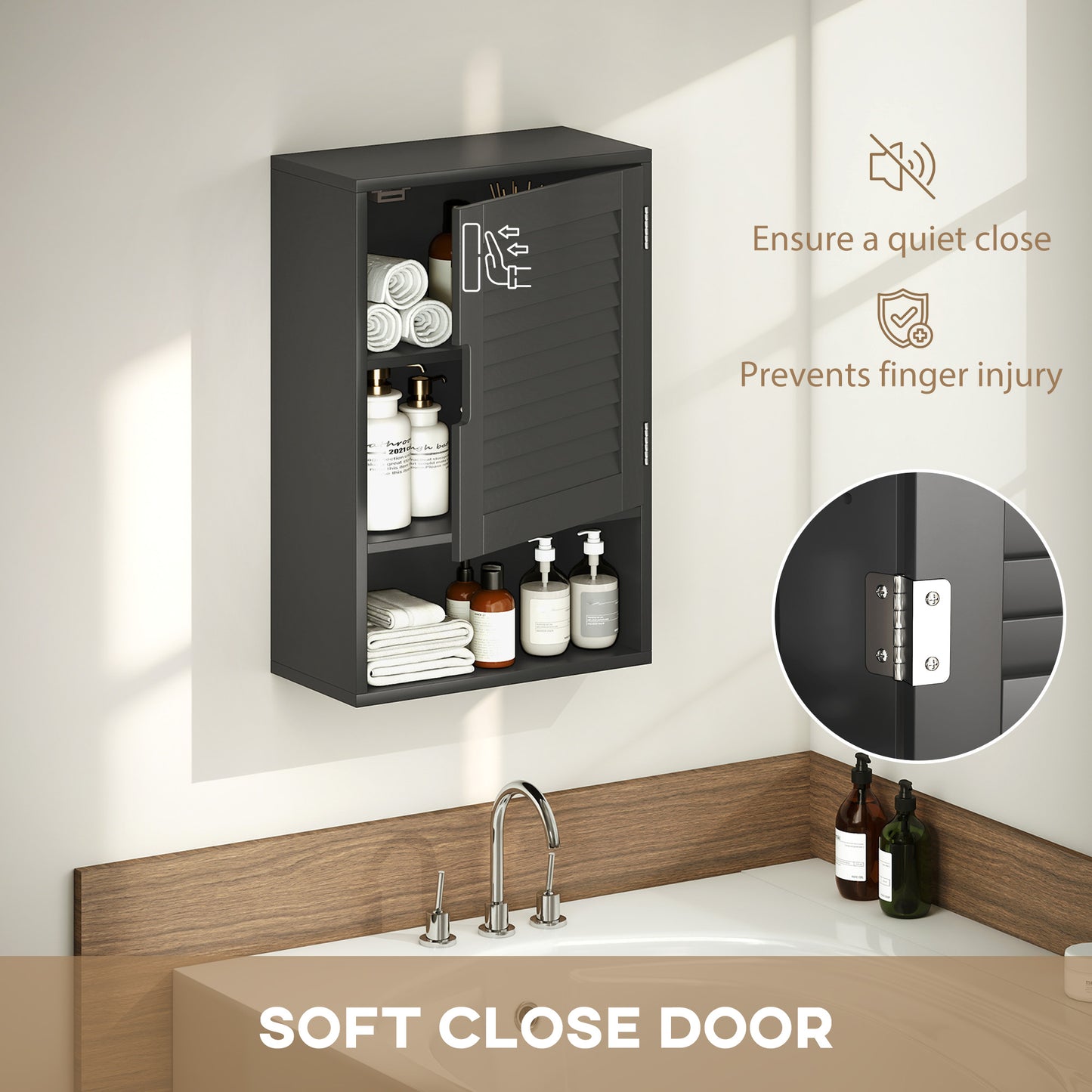 HOMCOM Bathroom Cabinet, Wall Mounted Storage Cabinet with Adjustable Shelves, 40 x 20 x 60 cm, Black