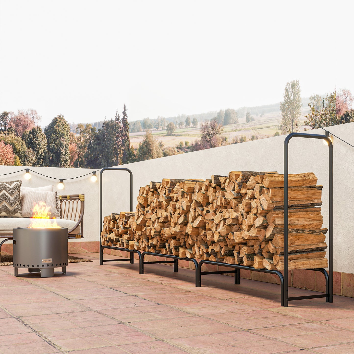 Outsunny Firewood Rack with Waterproof Cover, Heavy Duty Metal Log Store for Fireplace, 300x36x99 cm, Dark Green