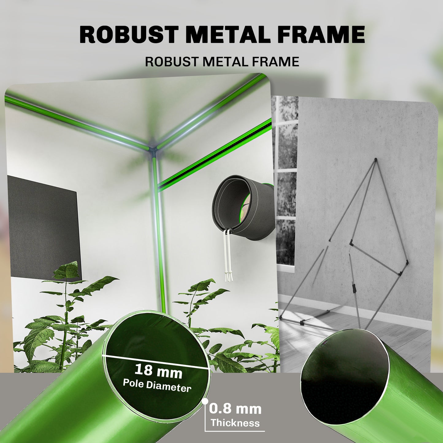 Outsunny Grow Tent 600D Mylar with Window Black 120x120x200cm