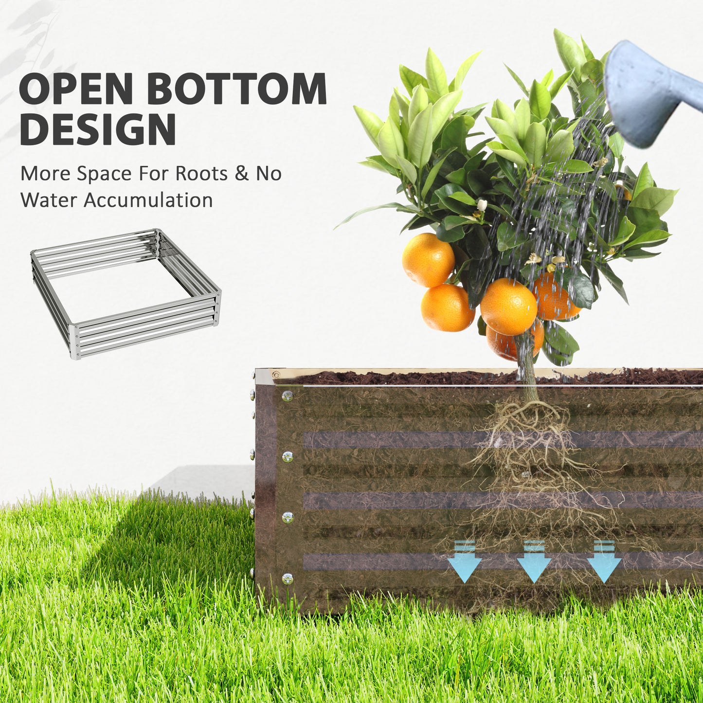 Outsunny Square Raised Garden Bed Box with Weatherized Steel Frame for Vegetables, Flowers, & Herbs, 120 x 120 x 30cm, Silver Tone