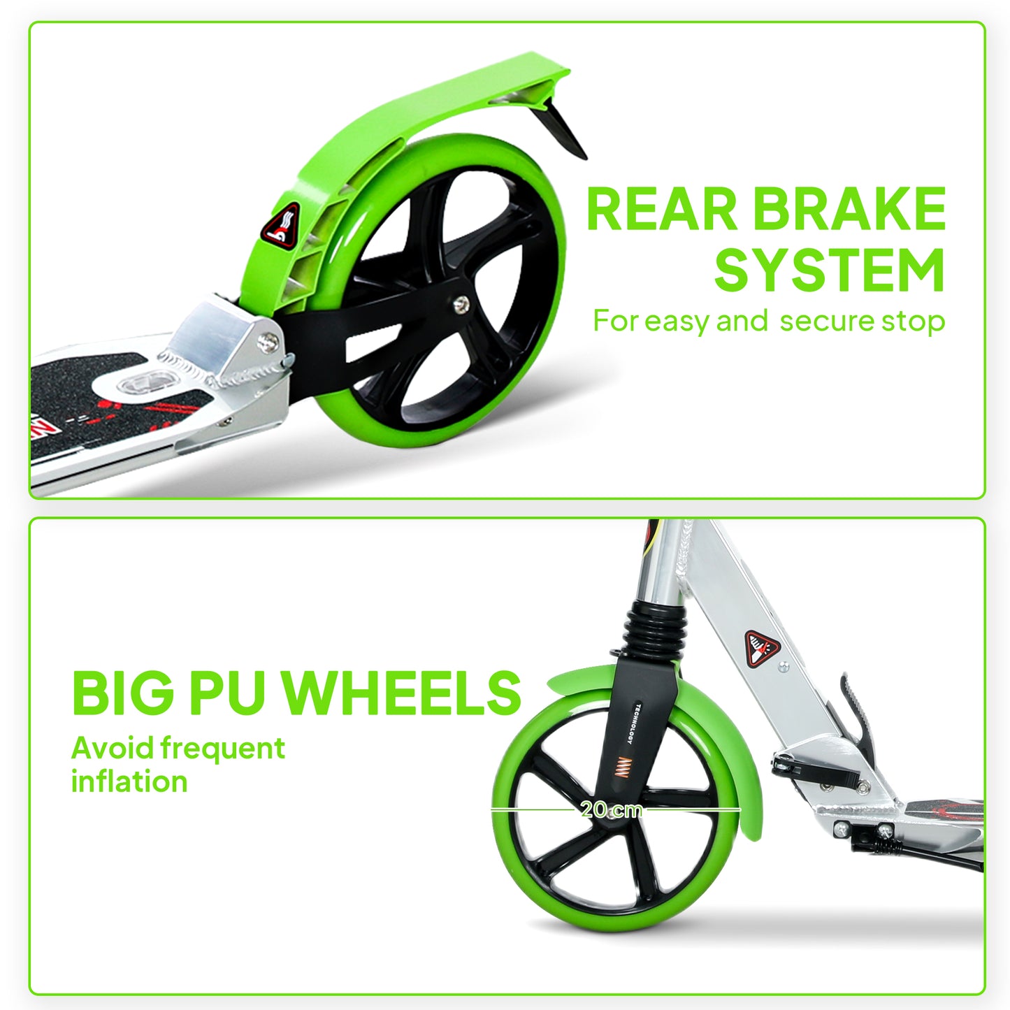 HOMCOM Folding Kick Scooter, Adjustable with 200mm Wheels & Double Shock Absorption, for Teens & Adults 14+, Green