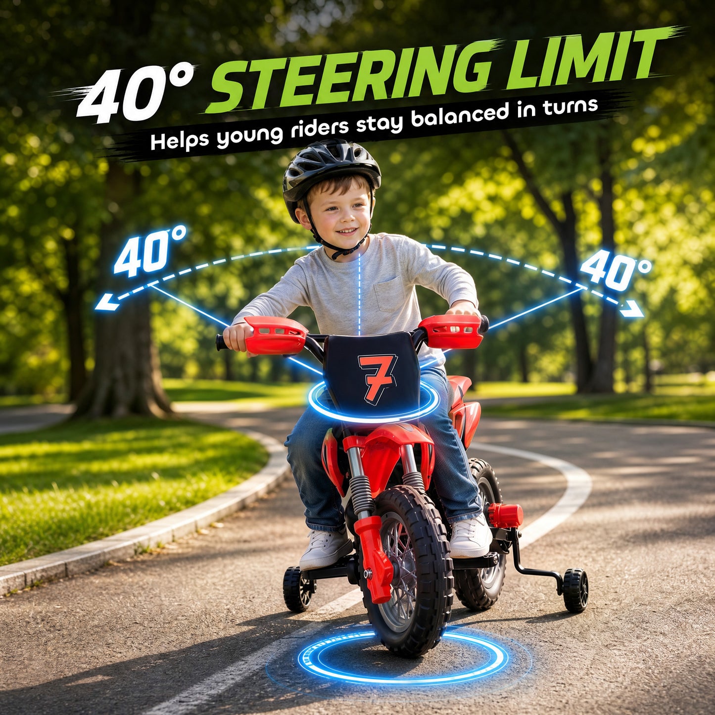 AIYAPLAY 12V Kids Electric Motorbike, Ride on Motorcycle with Dual Motors, Training Wheels, Rear Suspension for 3-6 Years, Red