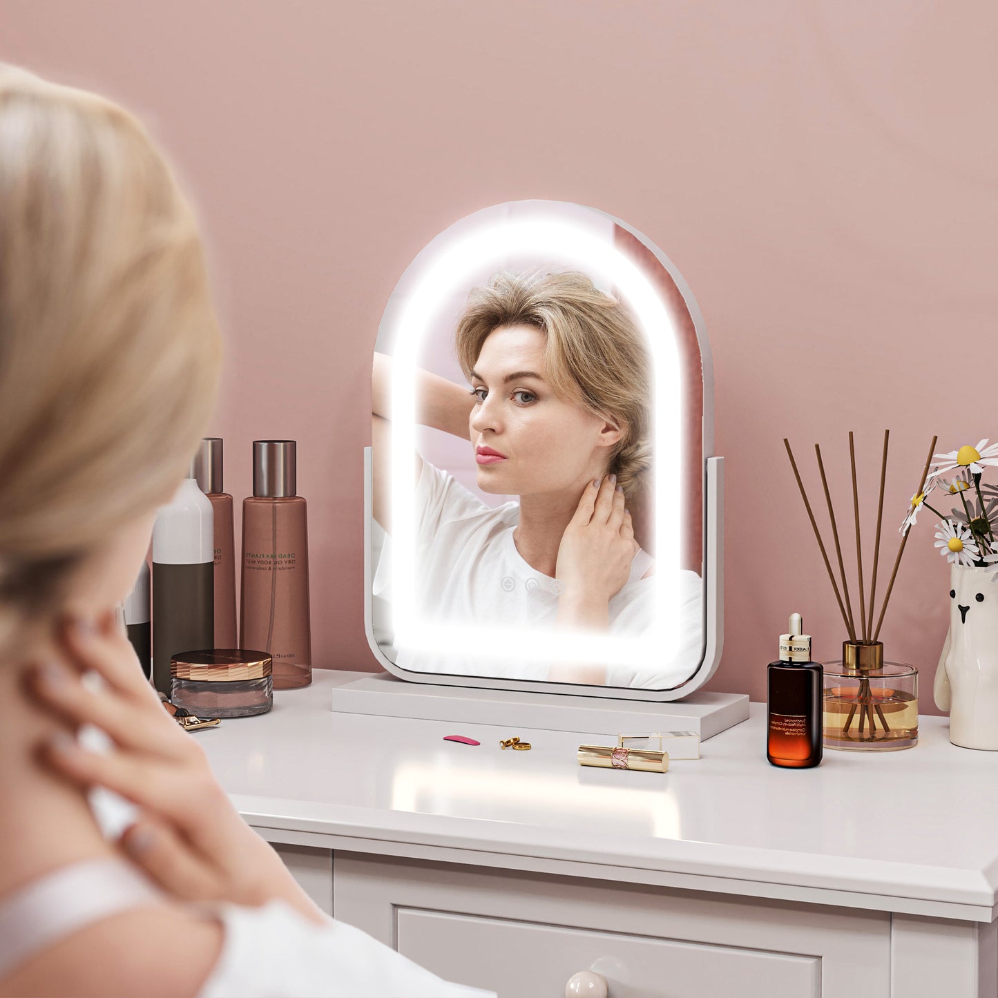 HOMCOM LED Vanity Mirror, Lighted Makeup Mirror with 3 Colour Modes, Touch Screen, White
