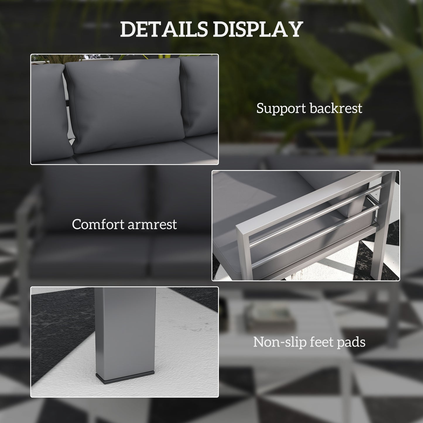 Outsunny Aluminium Three-Seater Garden Bench with Cushions - Grey