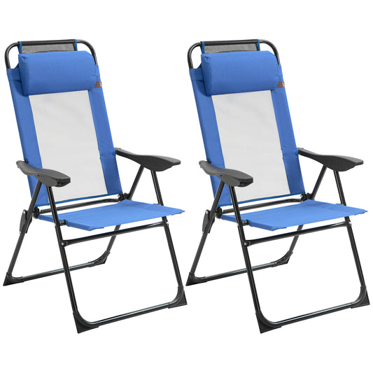 Outsunny Set of 2 Portable Folding Recliner Metal Outdoor Patio Chaise Lounge Chairs with Adjustable Backrest, Blue