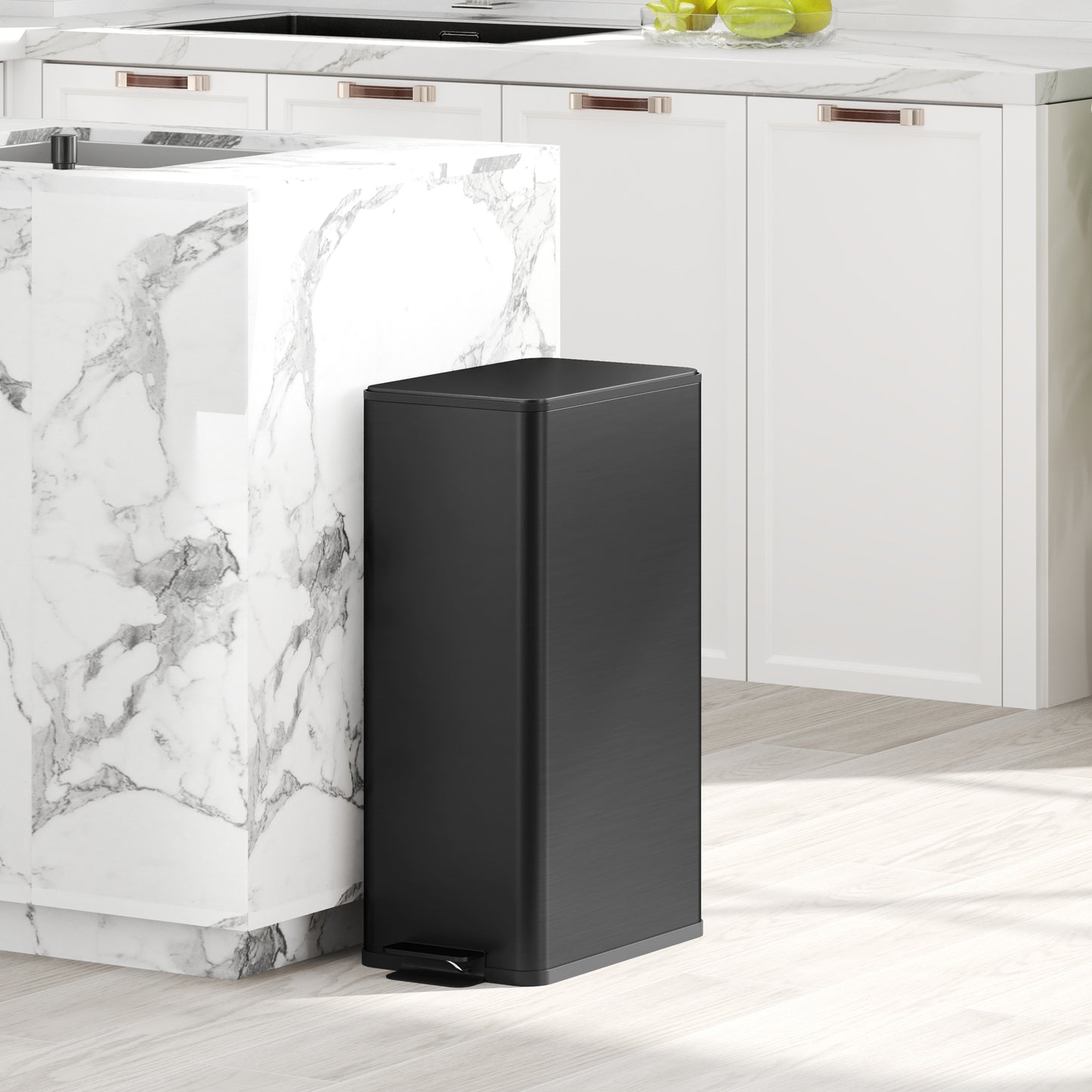 HOMCOM 20L Kitchen Pedal Bin, Slim Stainless Steel Rubbish Bin with Removable Inner Bucket, Soft-Close and Stay-Open Lid, Black