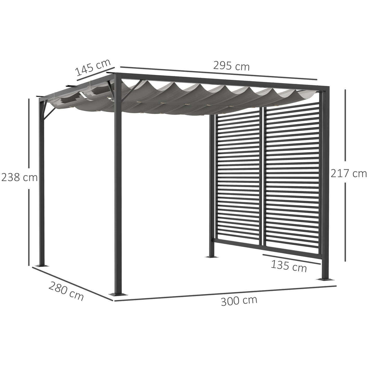 Outsunny 3 x 2.8m Metal Pergola with Retractable Fabric Roof - Grey