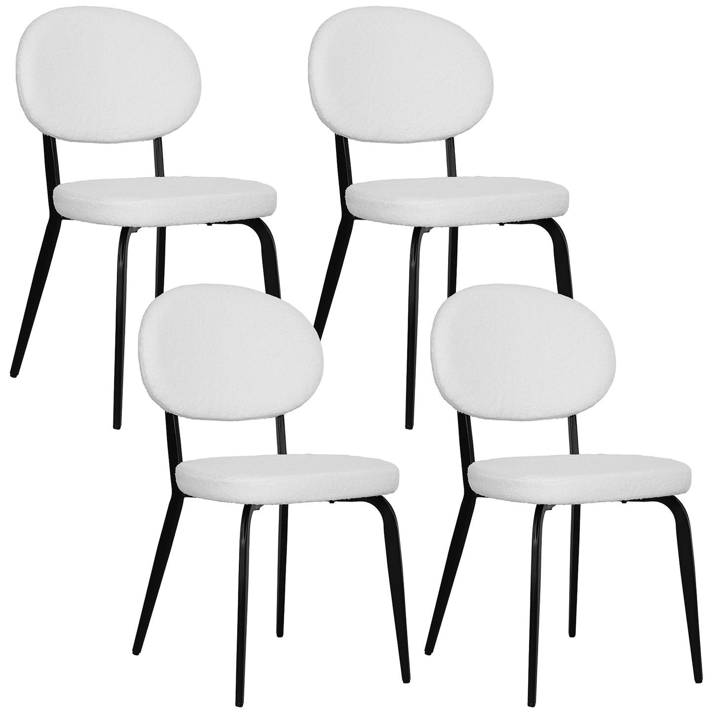 HOMCOM Boucle Dining Chairs Set of 4, Modern Upholstered with Backrest, Metal Legs, Padded Seat for Dining Room, Bedroom, Living Room, White