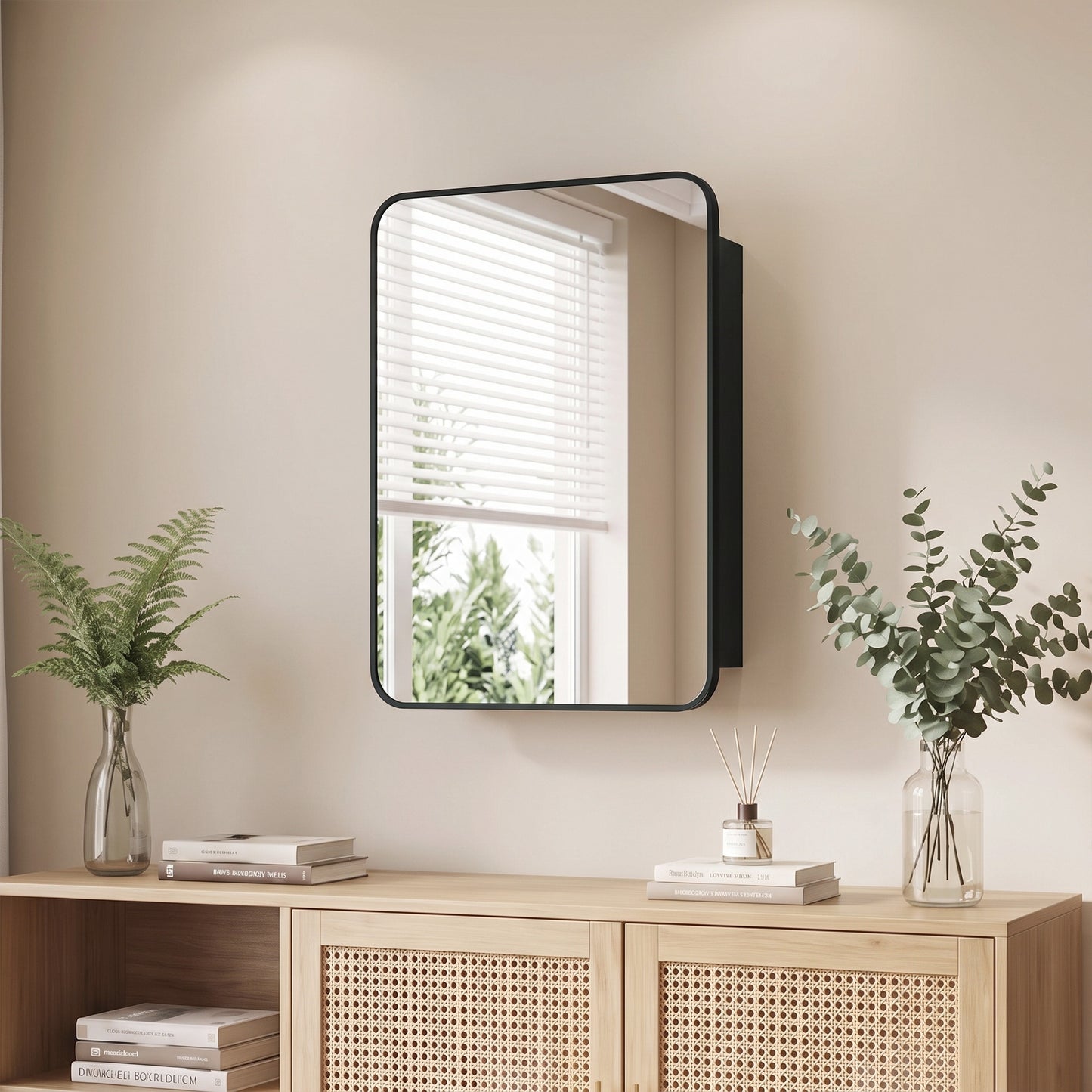 HOMCOM Bathroom Medicine Mirror Cabinet, Bathroom Wall Cabinet with Storage, Magnetic Door and Adjustable Shelf, Black