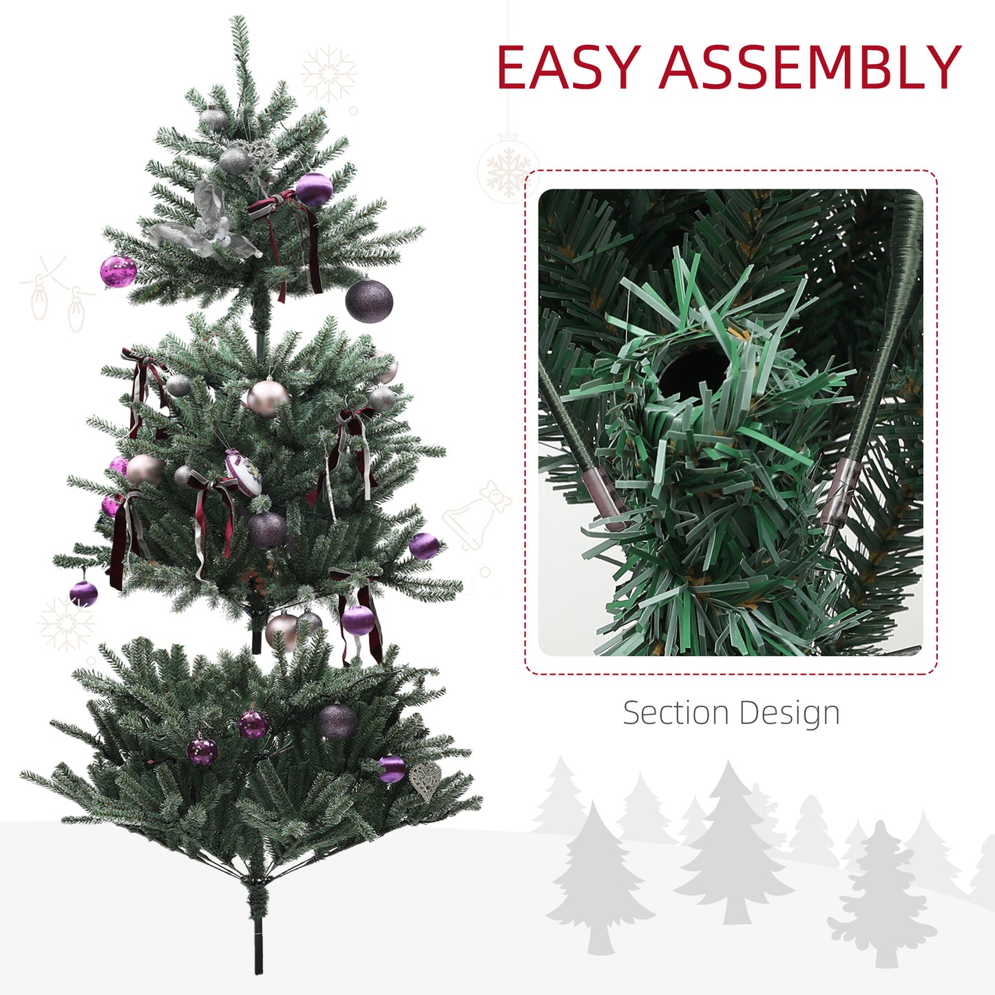 HOMCOM 6ft Artificial Prelit Christmas Tree with Warm White LED Lights and 796 Tips
