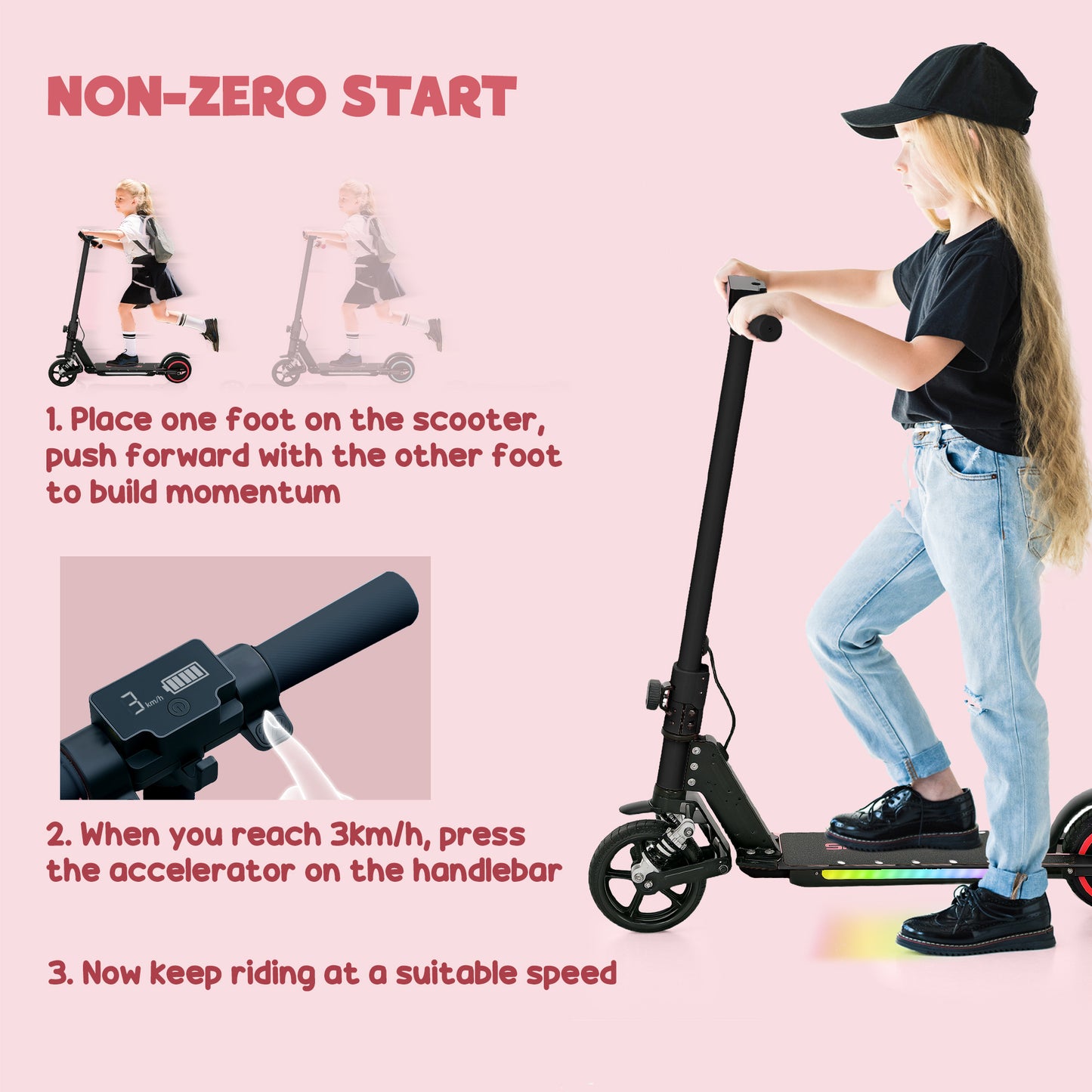 SPORTNOW Folding Electric Scooter for Kids 6-14, Dual Brakes, Suspension, LED Lights, 6.8kg, 14 KM/H, Black