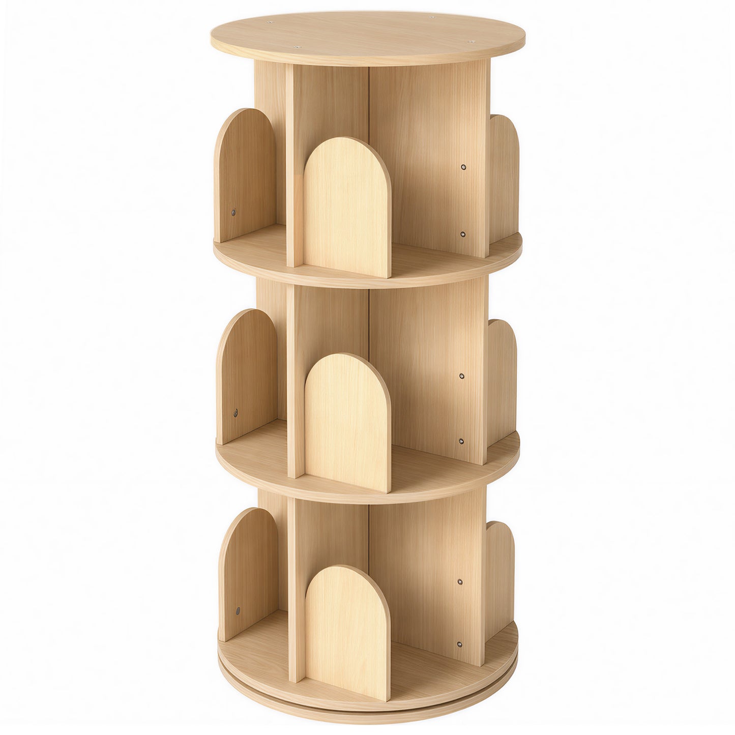 AIYAPLAY 3-Tier Rotating Bookcase, Round Kids Bookshelf Floor Standing 360° Rotating for Bedroom, Kids Room and Playroom, Natural