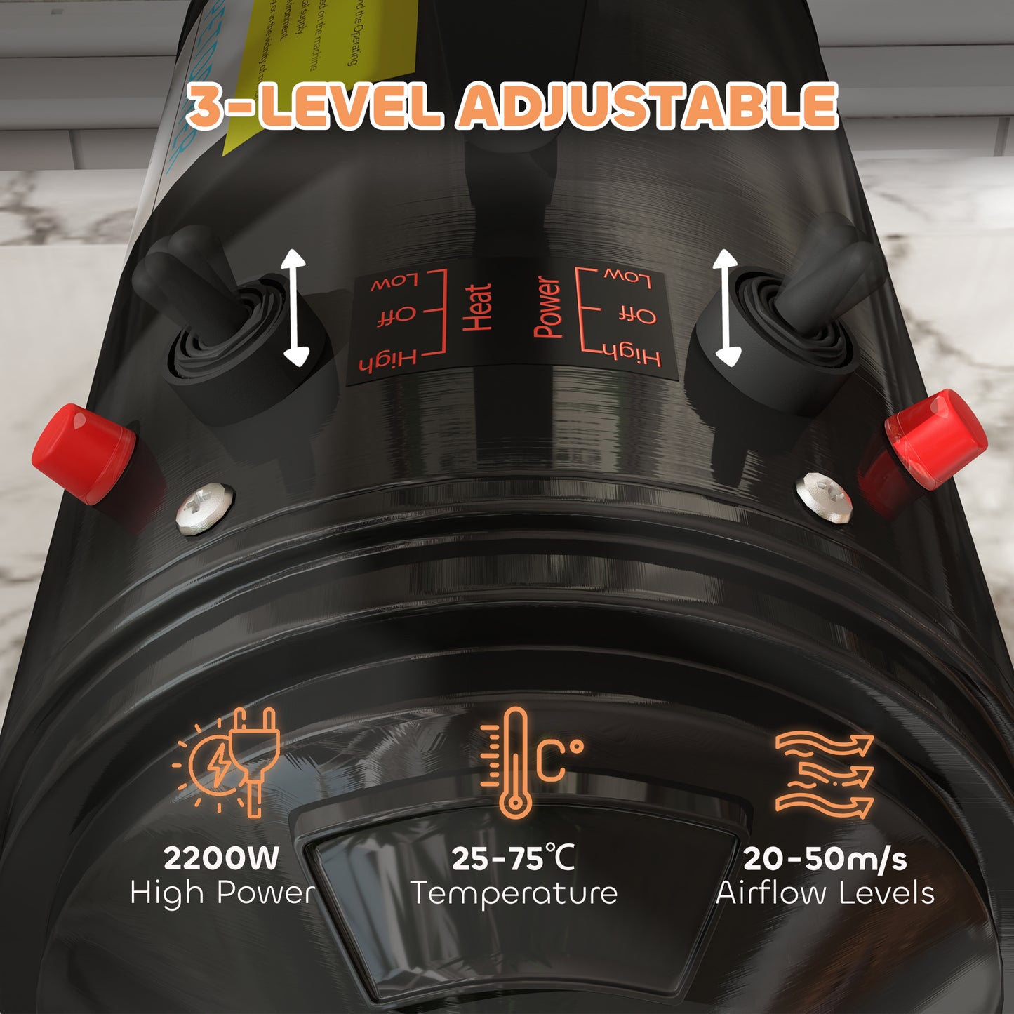 PawHut 2200W Dog Hair Dryer with Adjustable Temperature & Velocity, 3 Different Nozzles, Black