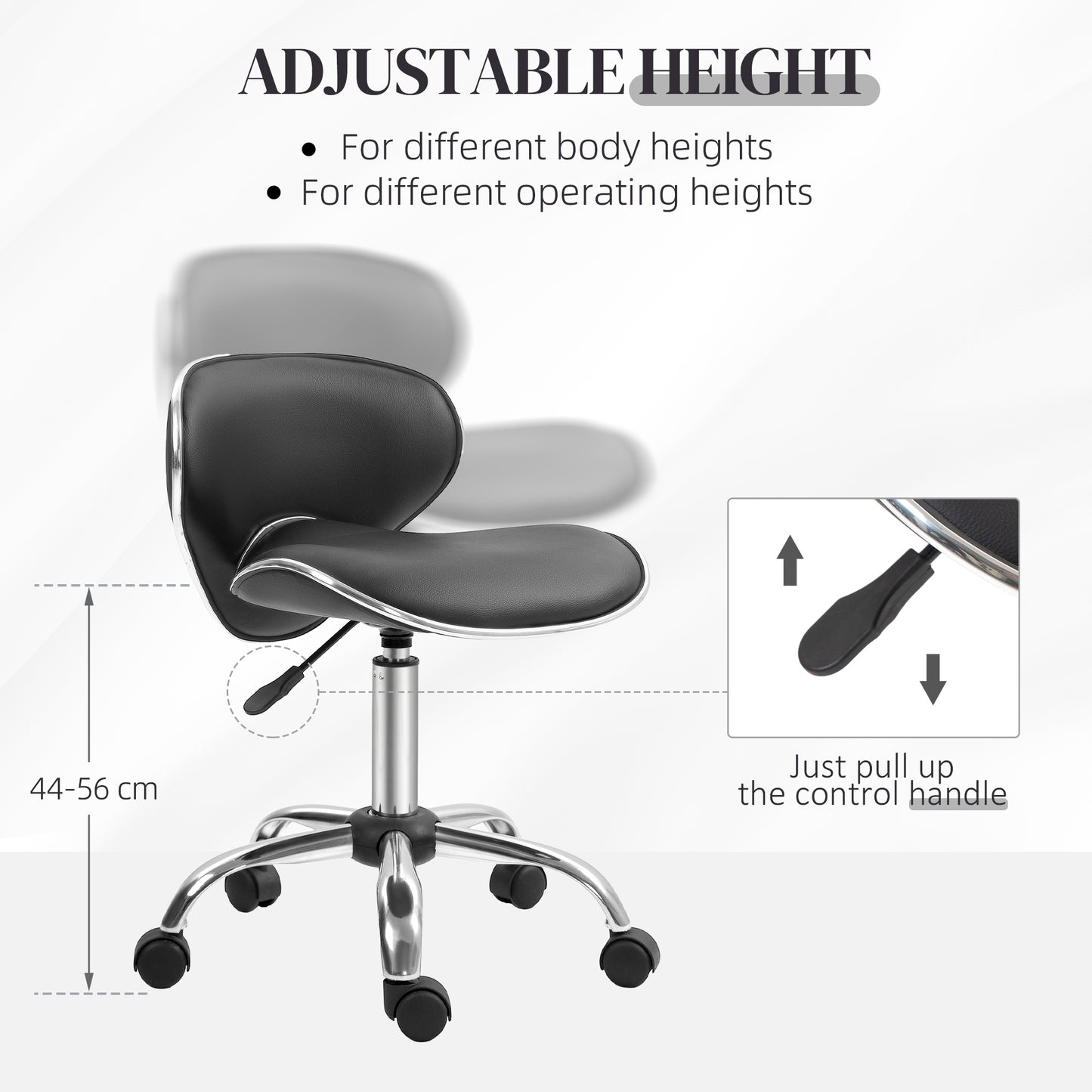HOMCOM Faux Leather Curved Salon Stool, with Wheels - Black/White