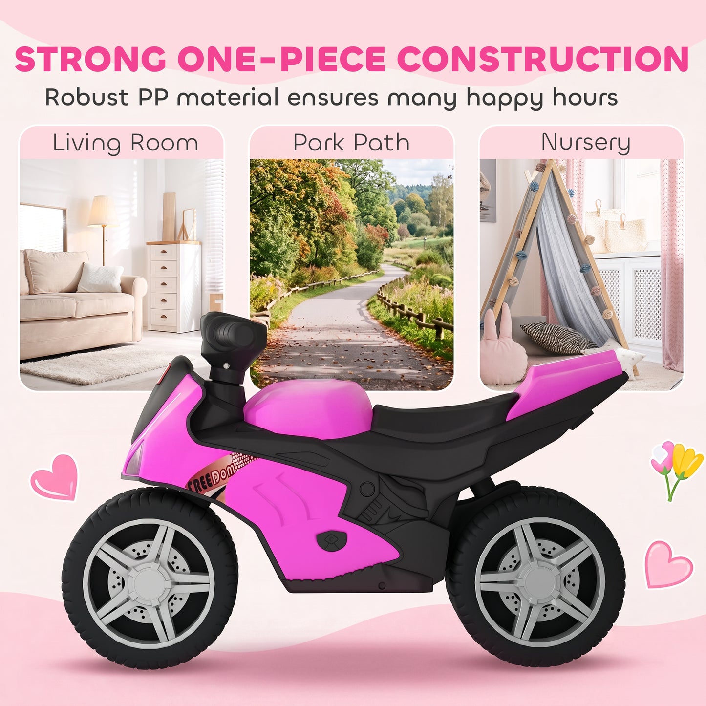 AIYAPLAY Balance Bike with Music Extra-Wide Wheels Toddler Bike for Boys Girls Pink