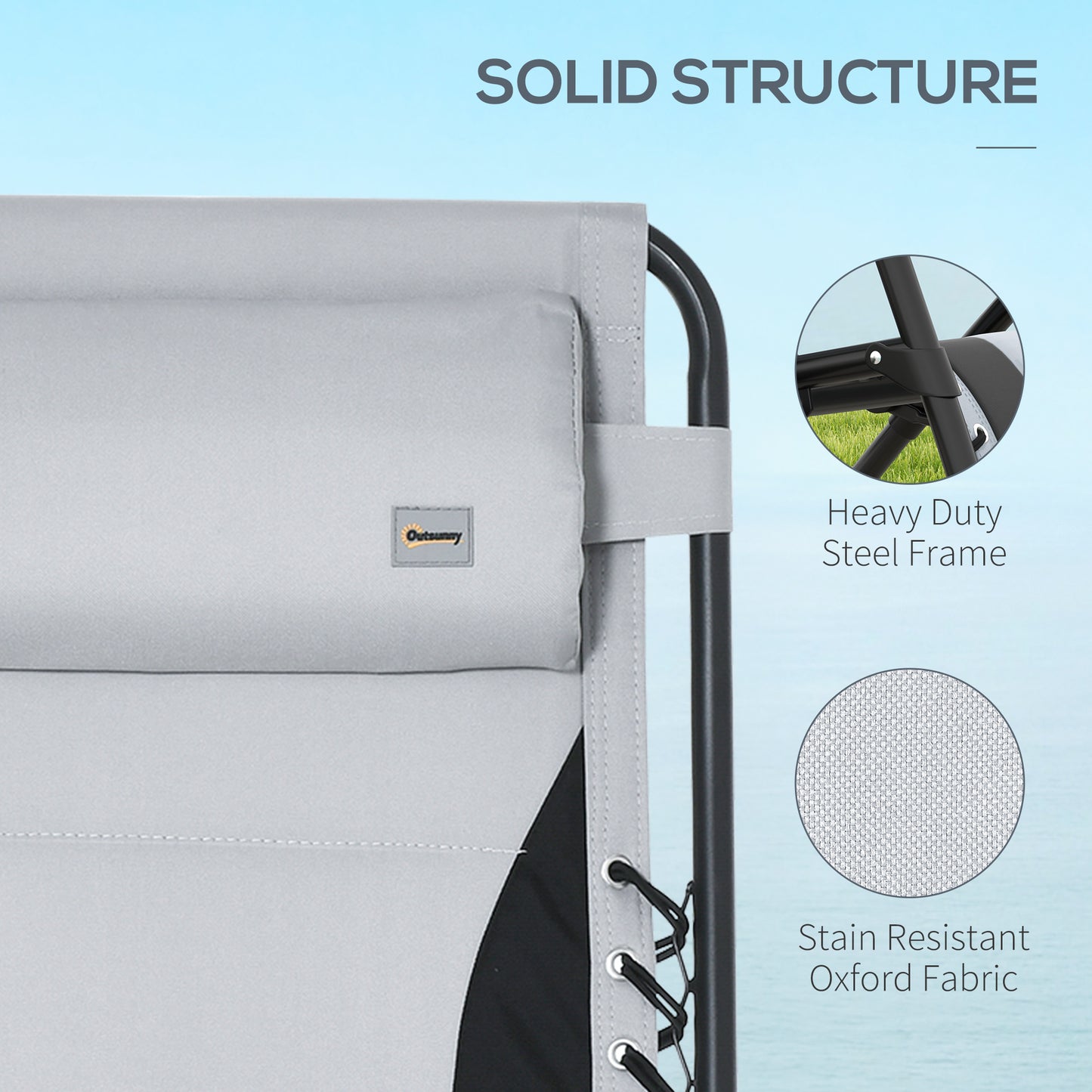 Outsunny Zero Gravity Lounger Chair Set of 2, Folding Reclining Patio Chair with Padded Seat, Cup Holder, Cushion, Headrest for Poolside, Grey