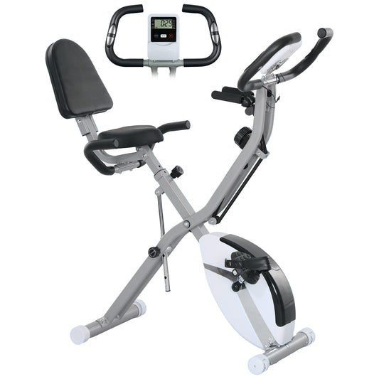 SPORTNOW 5-In-1 Folding Exercise Bike with Arm Bands, 8-Level Magnetic Resistance, LCD, Tablet Holder, Hand Pulse Sensor, White