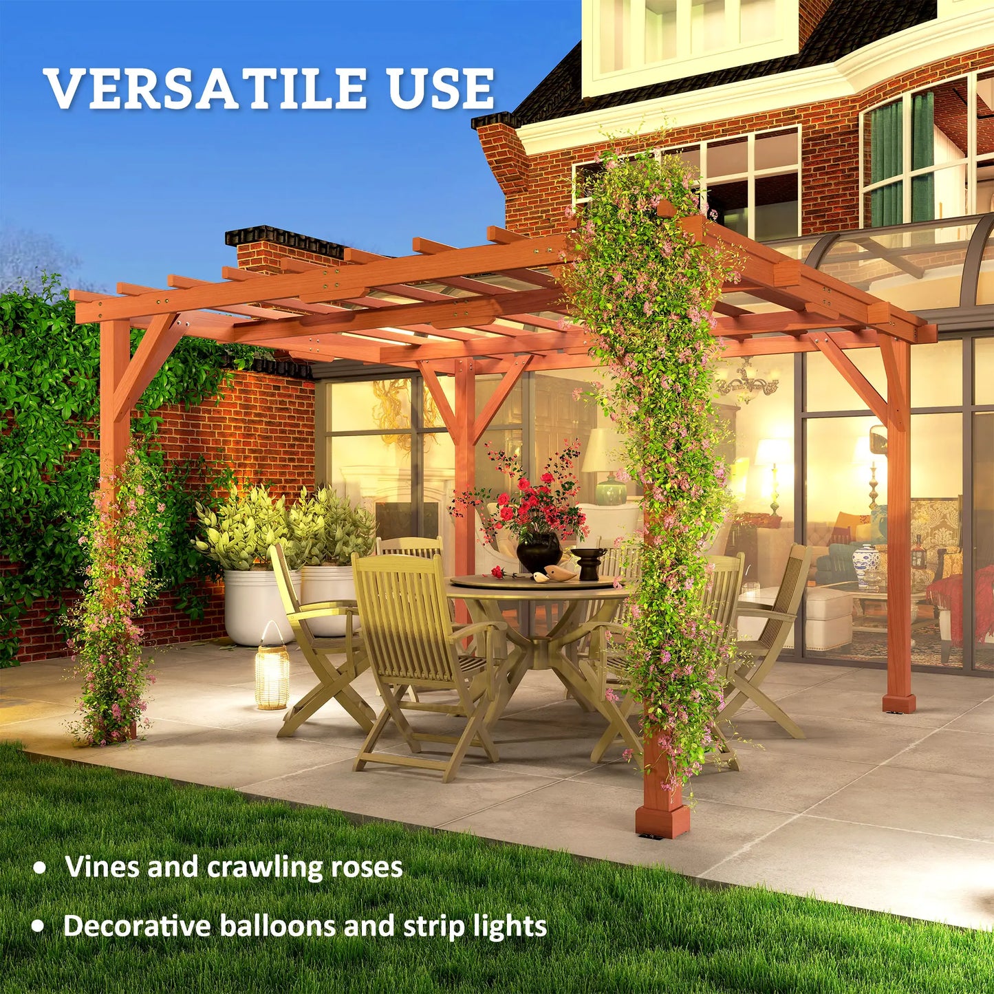 Outsunny 3.3 x 3.3(m) Wooden Pergola Kit, Garden Pergola Gazebo Grape Trellis with Stable Structure for Climbing Vines, Flowers