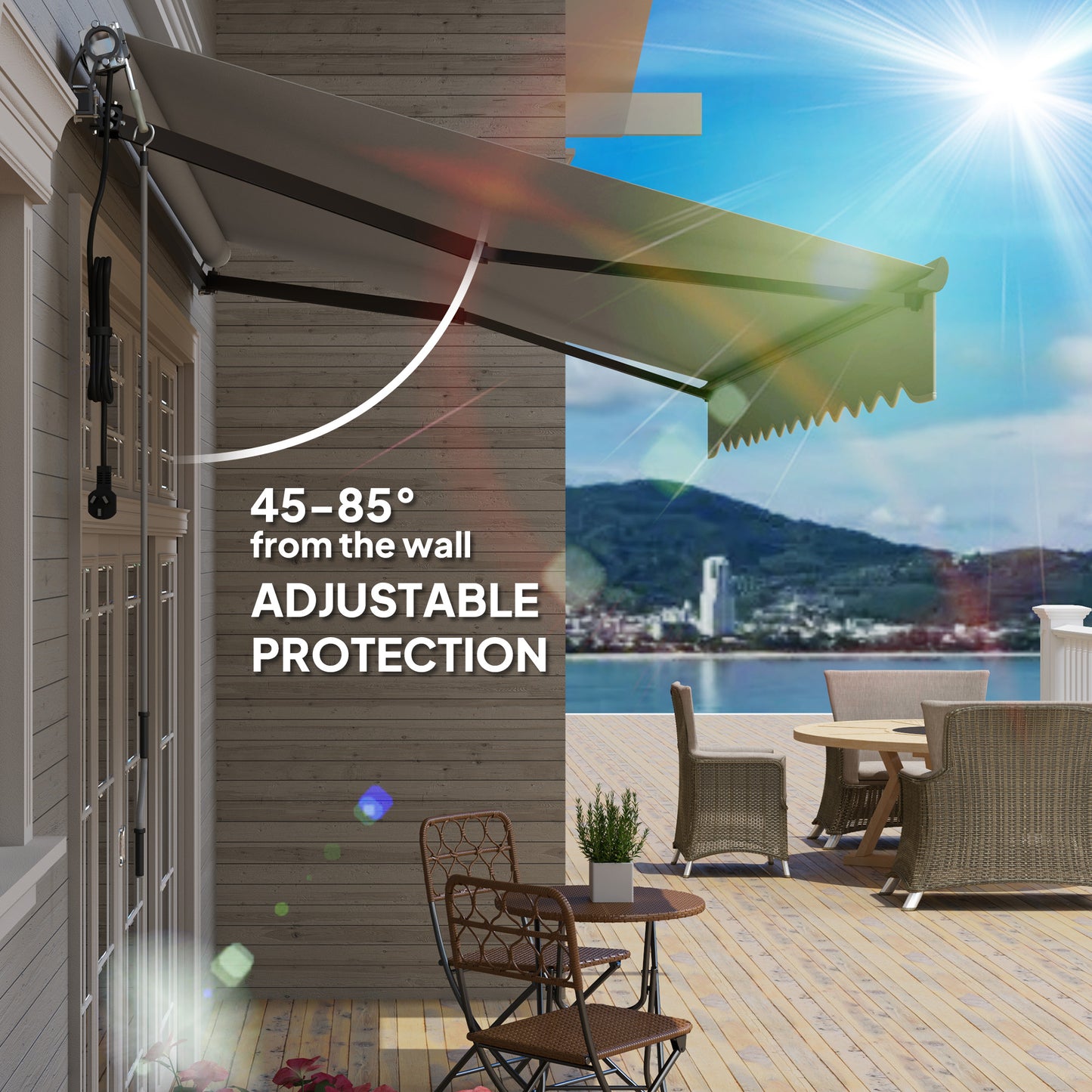 Outsunny Electric Retractable Awning with Remote, Aluminium Frame, UV30+ Sun Shade for Garden Patio, 3.5 x 3m, Light Grey
