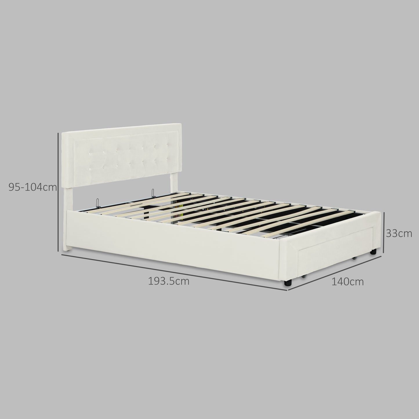 HOMCOM Double Ottoman Bed Frame, with Front Drawer - Cream