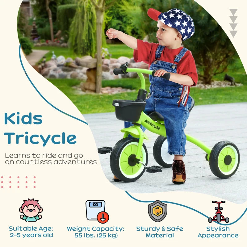 AIYAPLAY Kids Trike Tricycle with Adjustable Seat Basket Bell