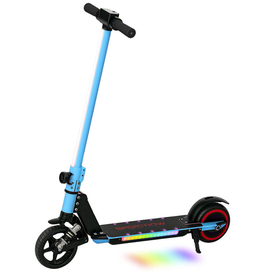 SPORTNOW Folding Electric Scooter for Kids 6-14, Dual Brakes, LED Lights, 6.8kg, 14 KM/H & 6 KM, Blue