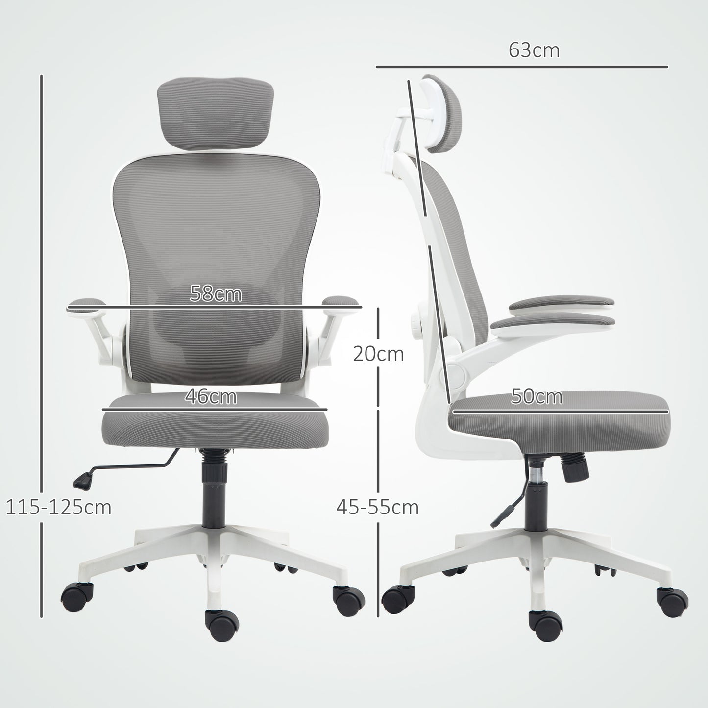 HOMCOM Executive Office Chair, High Back, Adjustable Lumbar Support, Grey