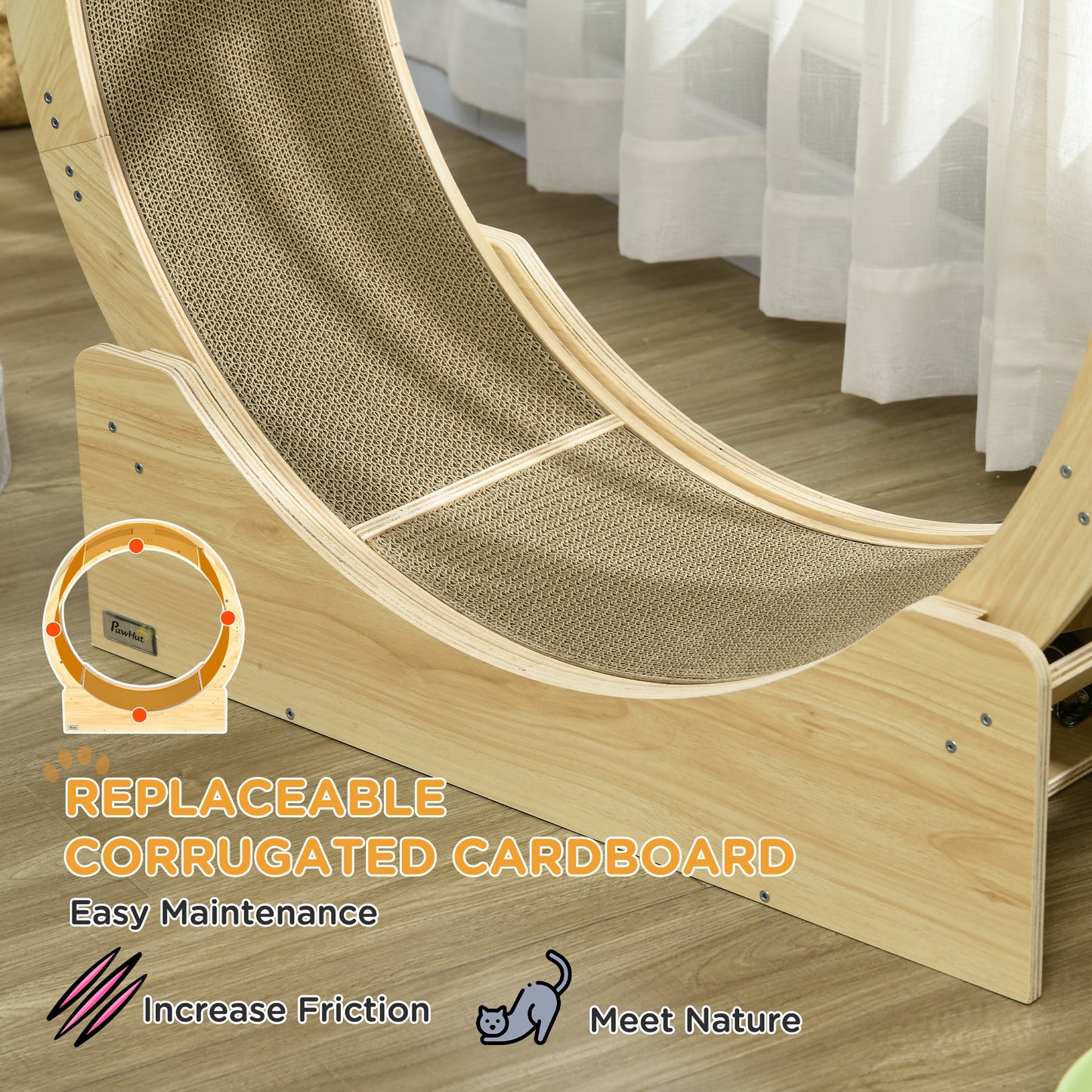 PawHut Cat Wheel with Brake Scratching Pads Oak