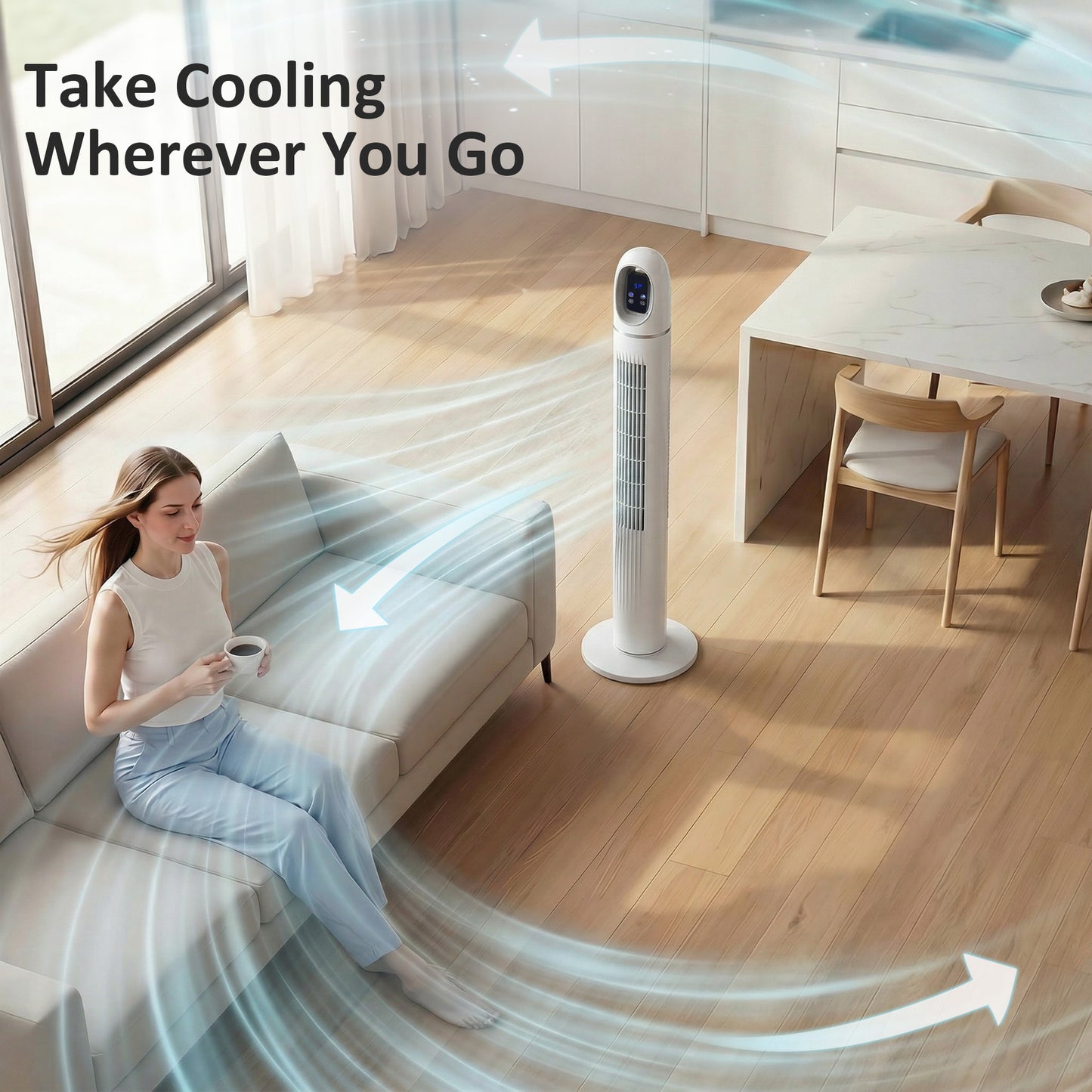 HOMCOM Tower Fan for Bedroom, Standing Floor Fan with 70° Oscillating, 3 Modes, 3 Speeds, 24 Hour Timer, White
