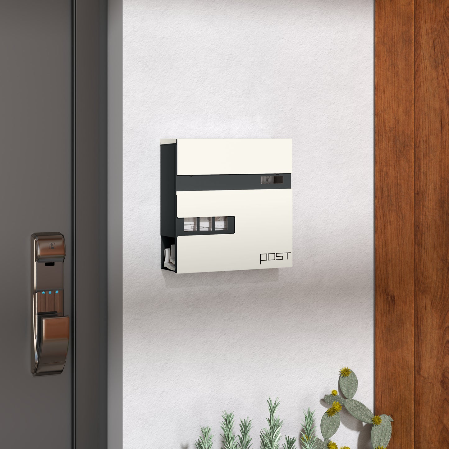 HOMCOM Modern Galvanised Steel Wall Mounted Post Box with Viewing Window, Weatherproof, 2 Locks, Easy Install, for Outdoor Use, White