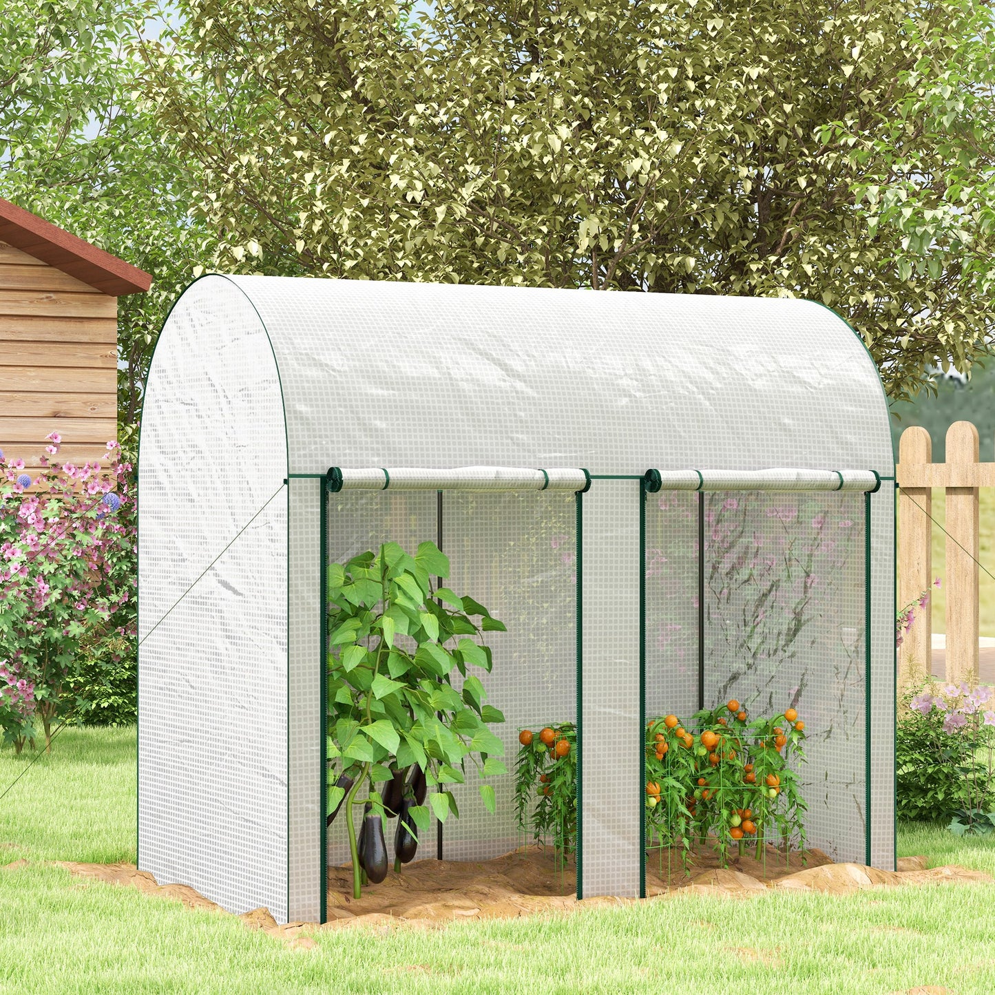 Outsunny 200 x 100cm Walk-In Greenhouse, with Zipped Doors - White