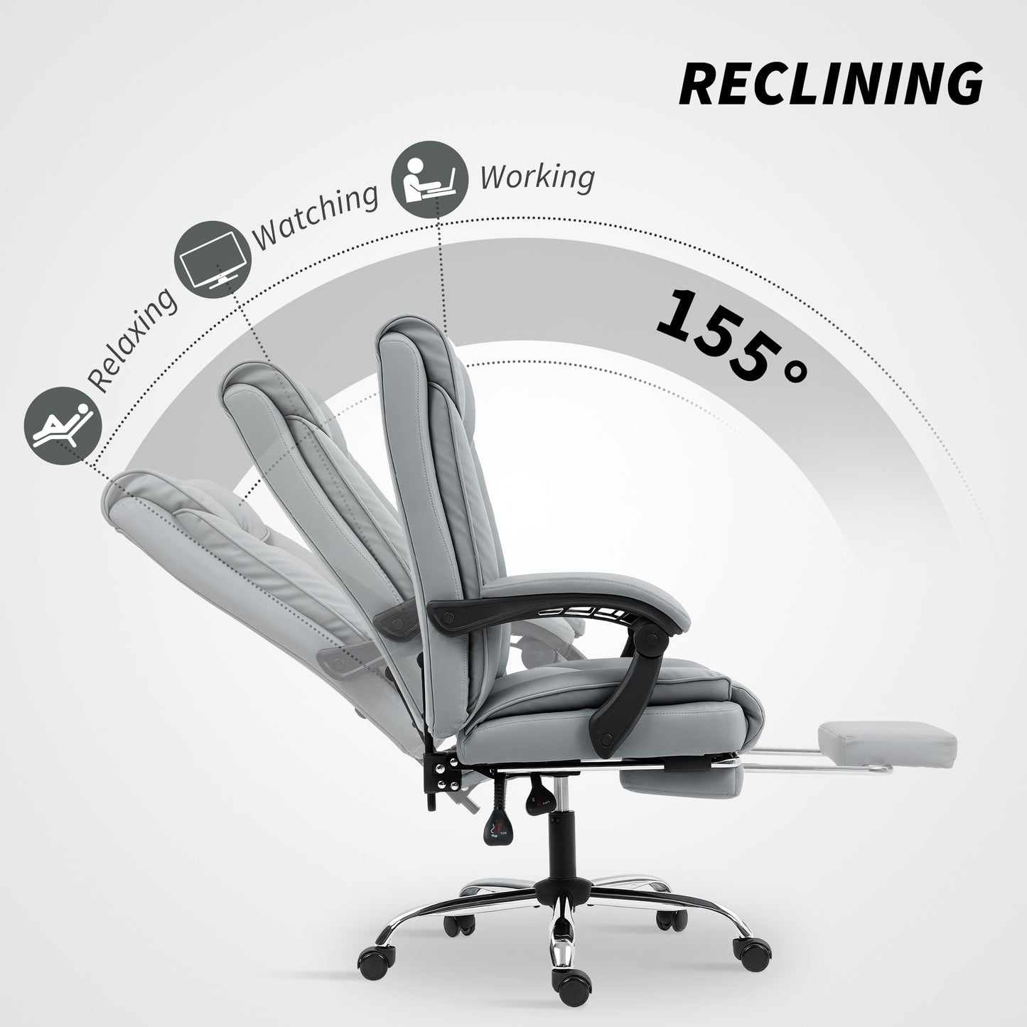 HOMCOM 155° Reclining Faux Leather Swivel Office Chair -Black