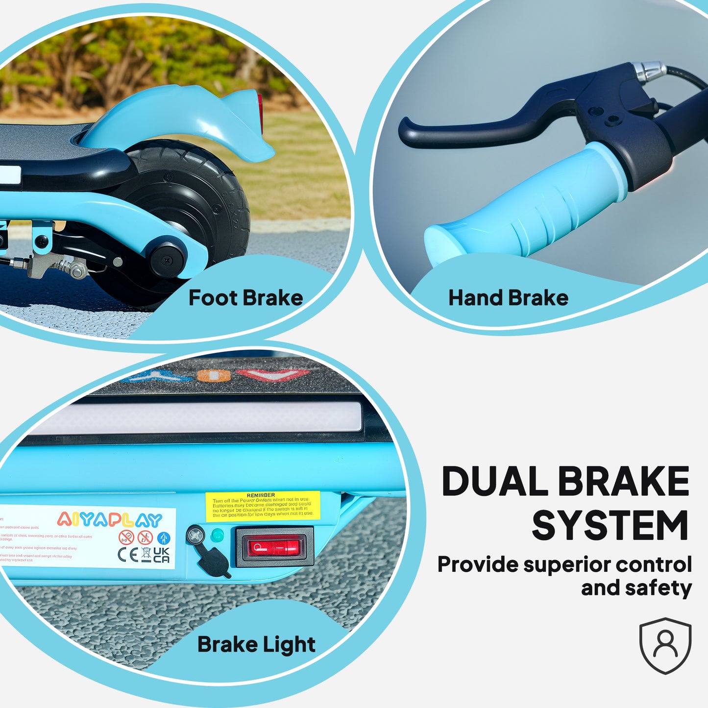 AIYAPLAY Electric Scooter for Kids Ages 6-14, Dual Brakes, Flash Wheel, Colorful Light, 12 KM/H & 10 KM Range, Blue