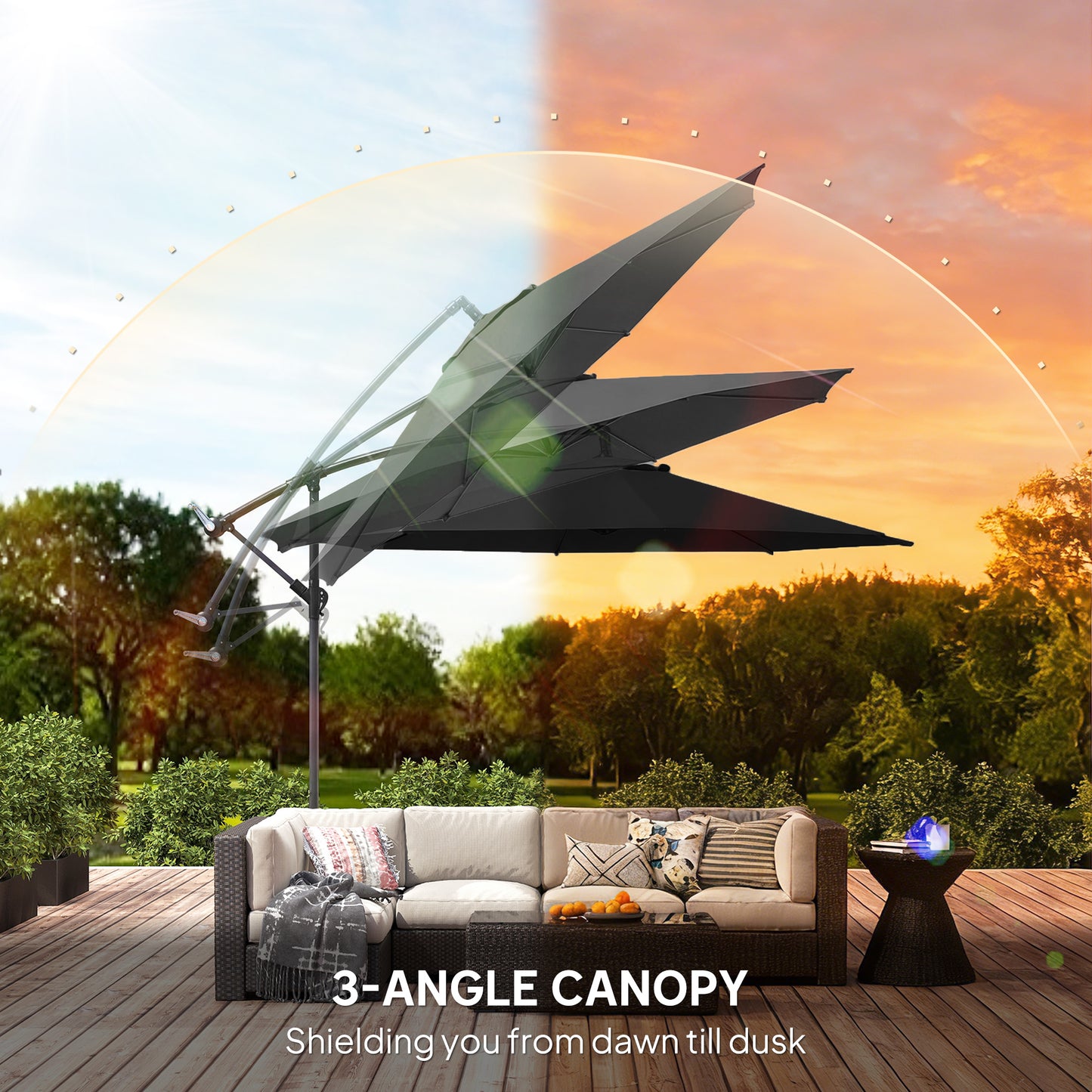 Outsunny 3 m Overhanging Cantilever Parasol, with Cross Base - Black