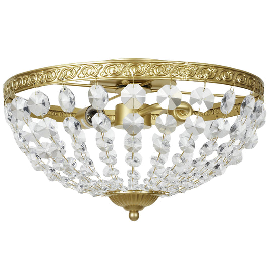 HOMCOM Crystal Chandelier Ceiling Light, Vintage 2-Light Flush Mount with 168 Beads for Living Room, Bedroom, Hallway, Dining Room, Gold Tone