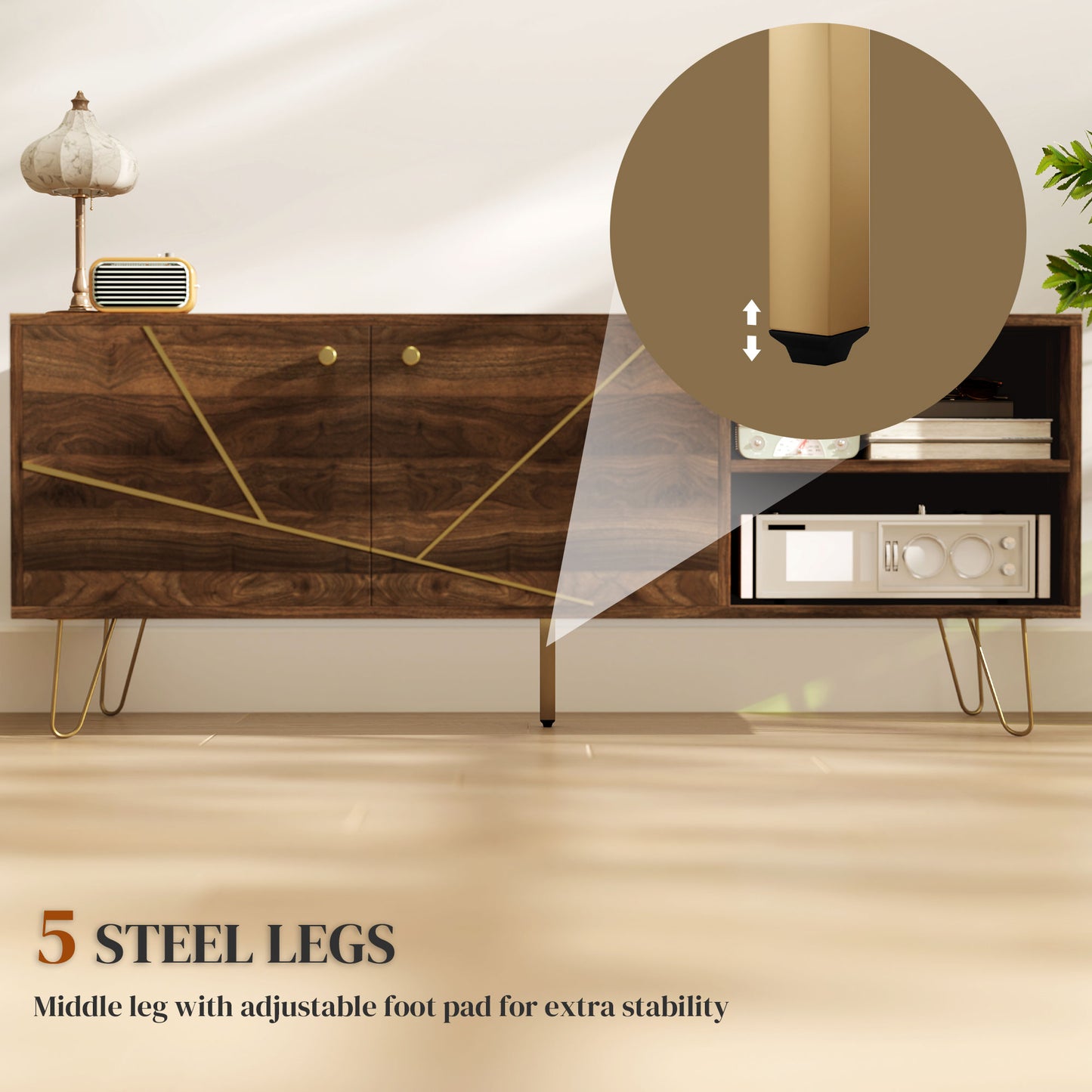 HOMCOM TV Stand Cabinet for up to 60" TV, 130cm Unit with Adjustable Shelves, Hairpin Legs, Double Doors for Living Room or Bedroom, Brown