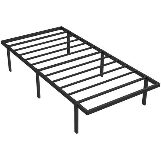 HOMCOM 3ft Single Bed Frame with Underbed Storage, Metal Platform Bed Frame with Steel Slat Support, No Box Spring Needed