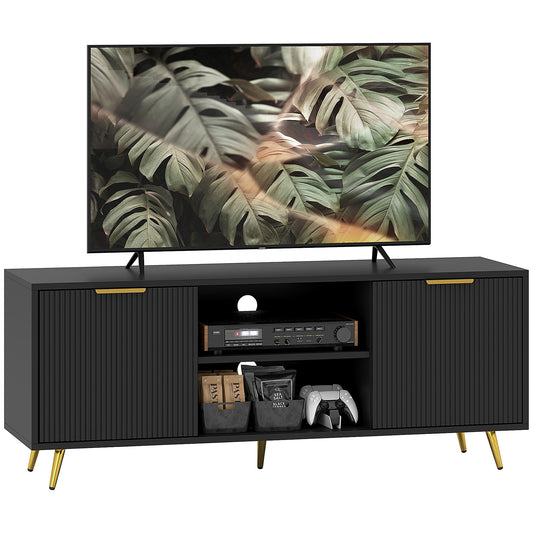 HOMCOM Modern TV Stand for TVs up to 55", 2 Cabinets, Cable Management, Black
