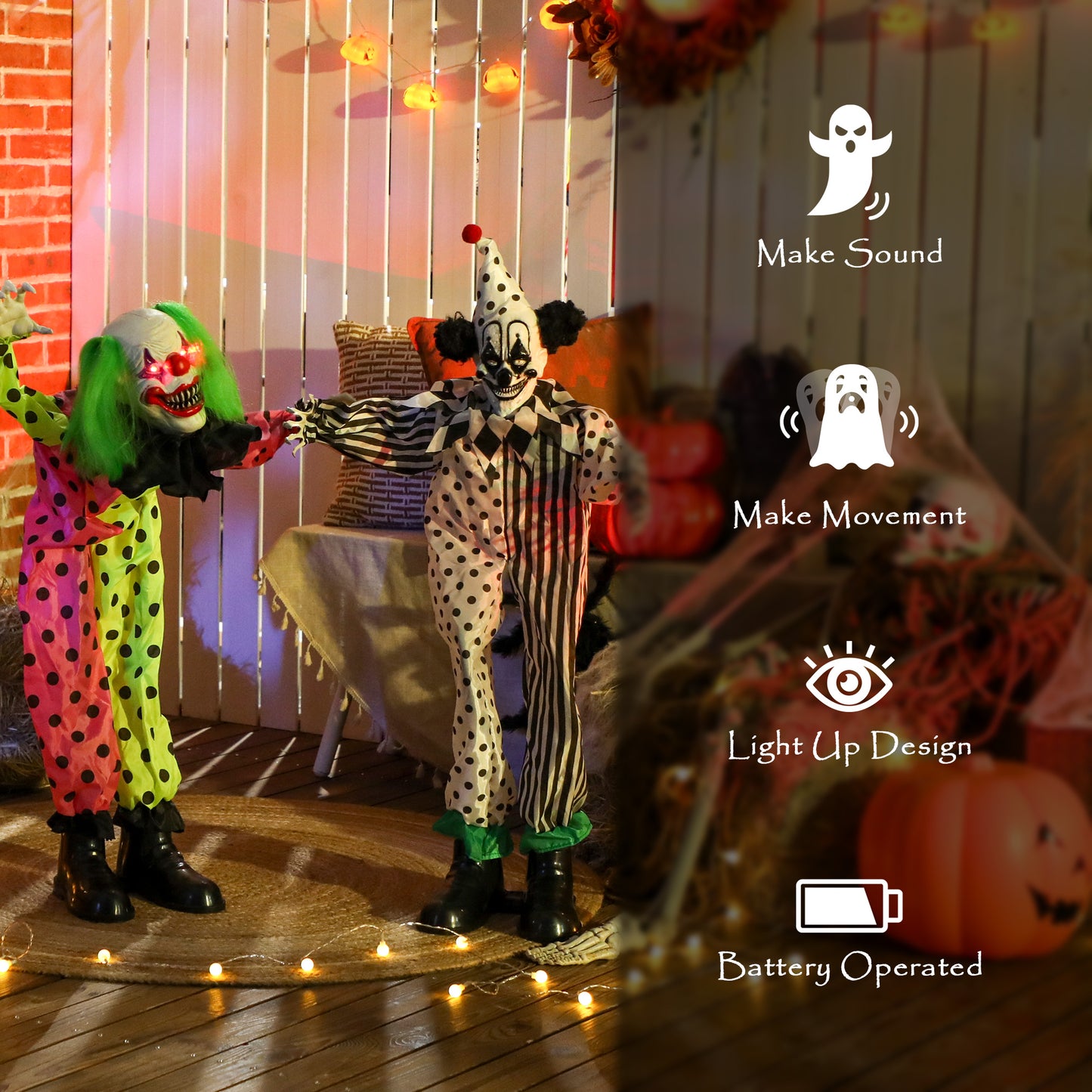 Outsunny Life Size Stackable Halloween Animated Clown, Red Light Up Eyes, Sound Activated, Battery Operated Indoor Party Prop, Halloween Decor, Scary, Red