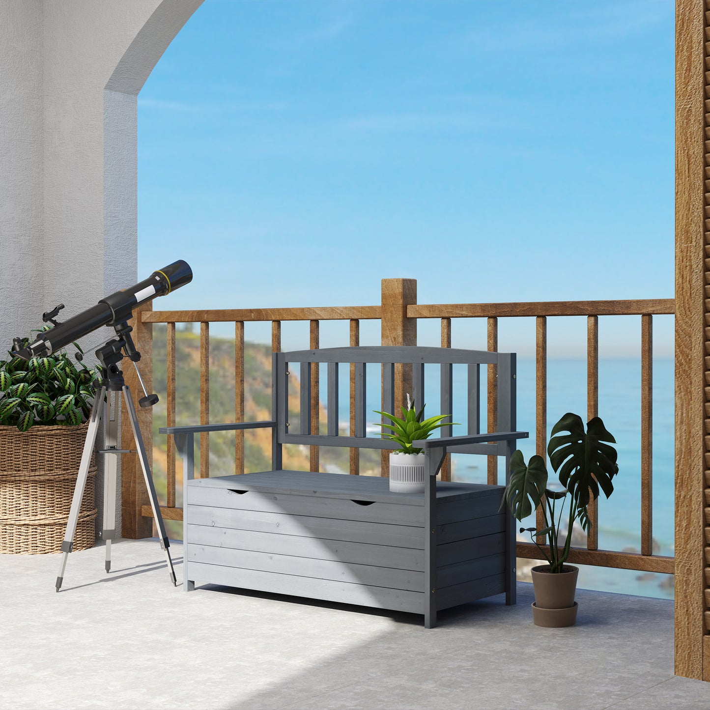 Outsunny Two-Seater Garden Storage Bench - Grey