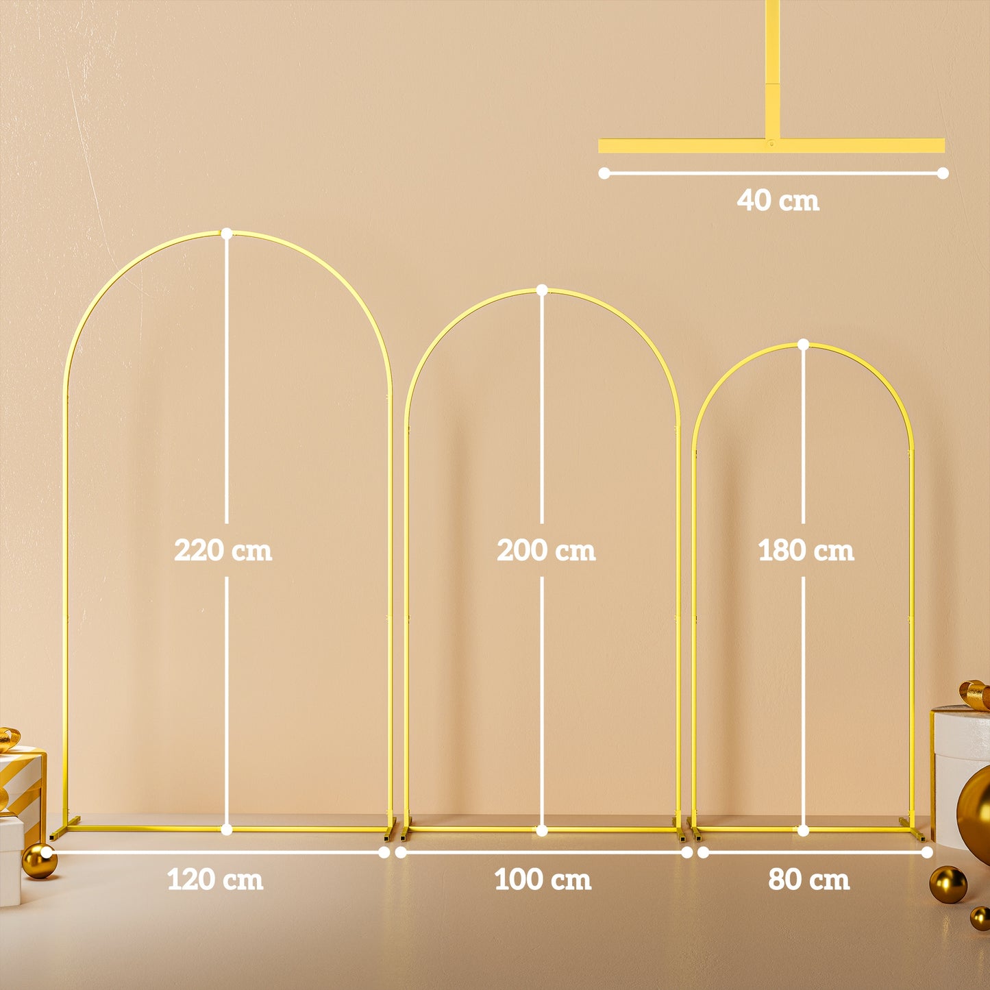 Outsunny Wedding Arch Frame Set, Metal Backdrop Stand, 3-Piece Gold Tone for Party, Shower, or Ceremony